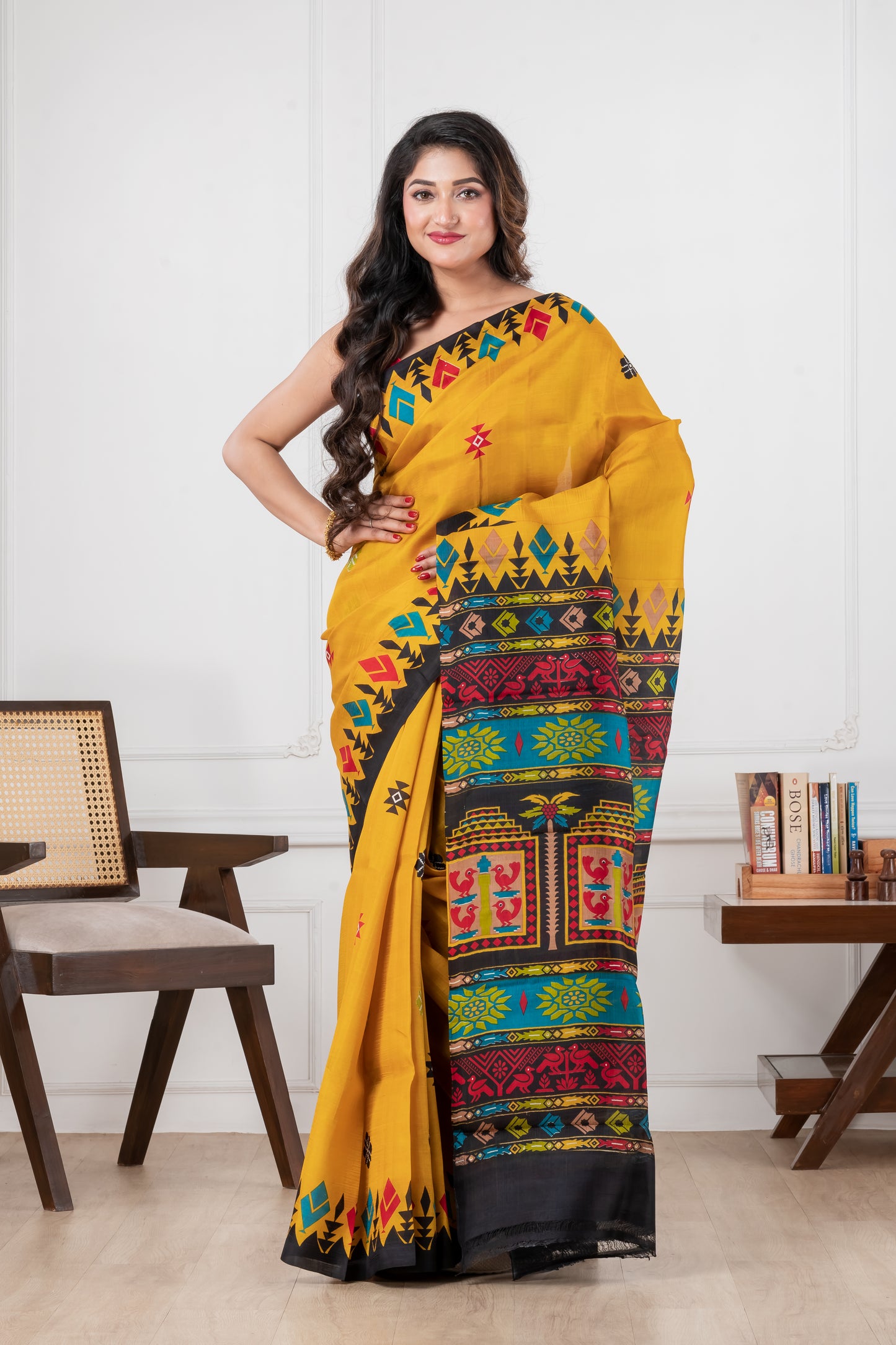 mastered yellow pure murshidabad silk saree