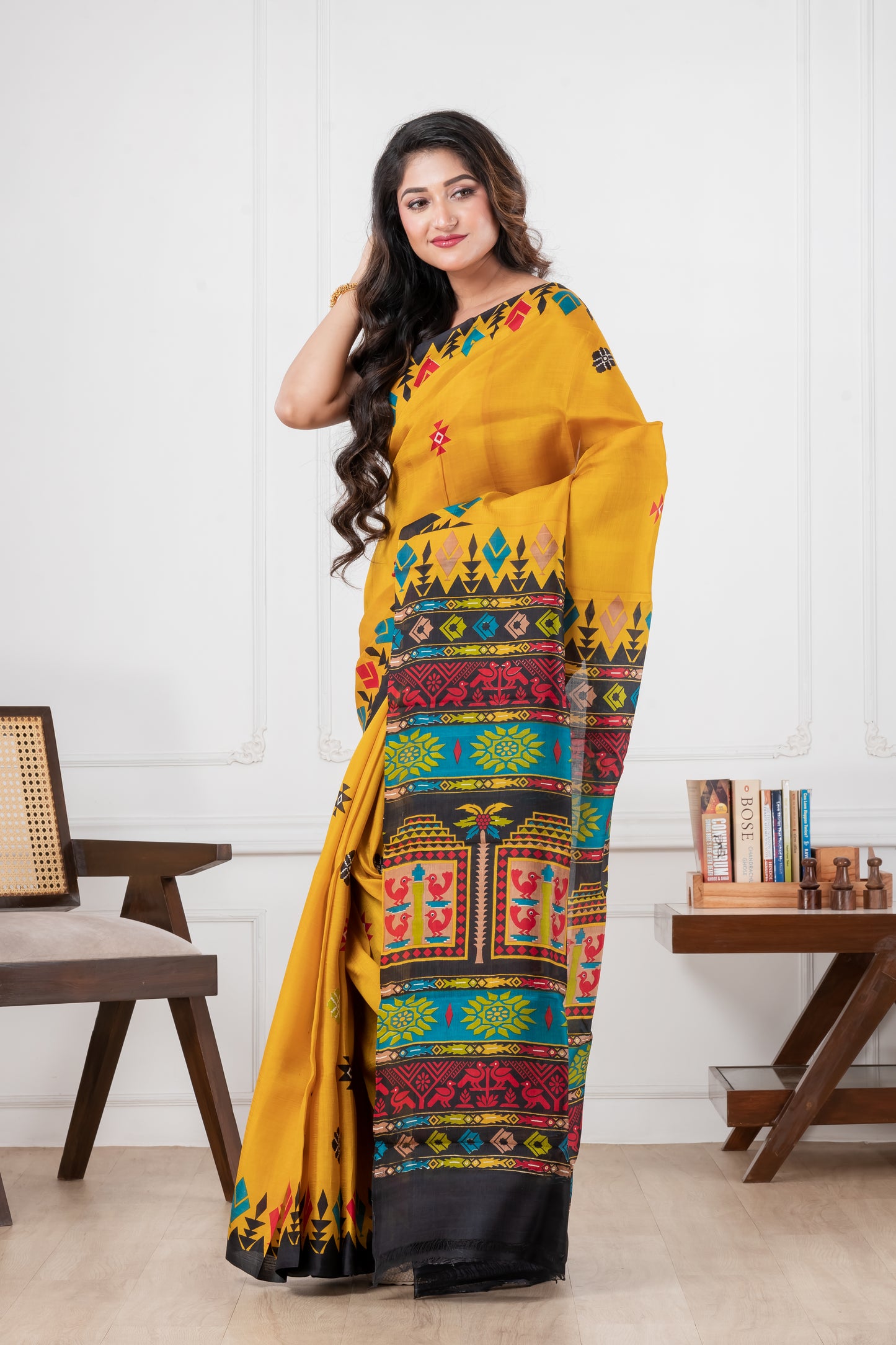 mastered yellow pure murshidabad silk saree