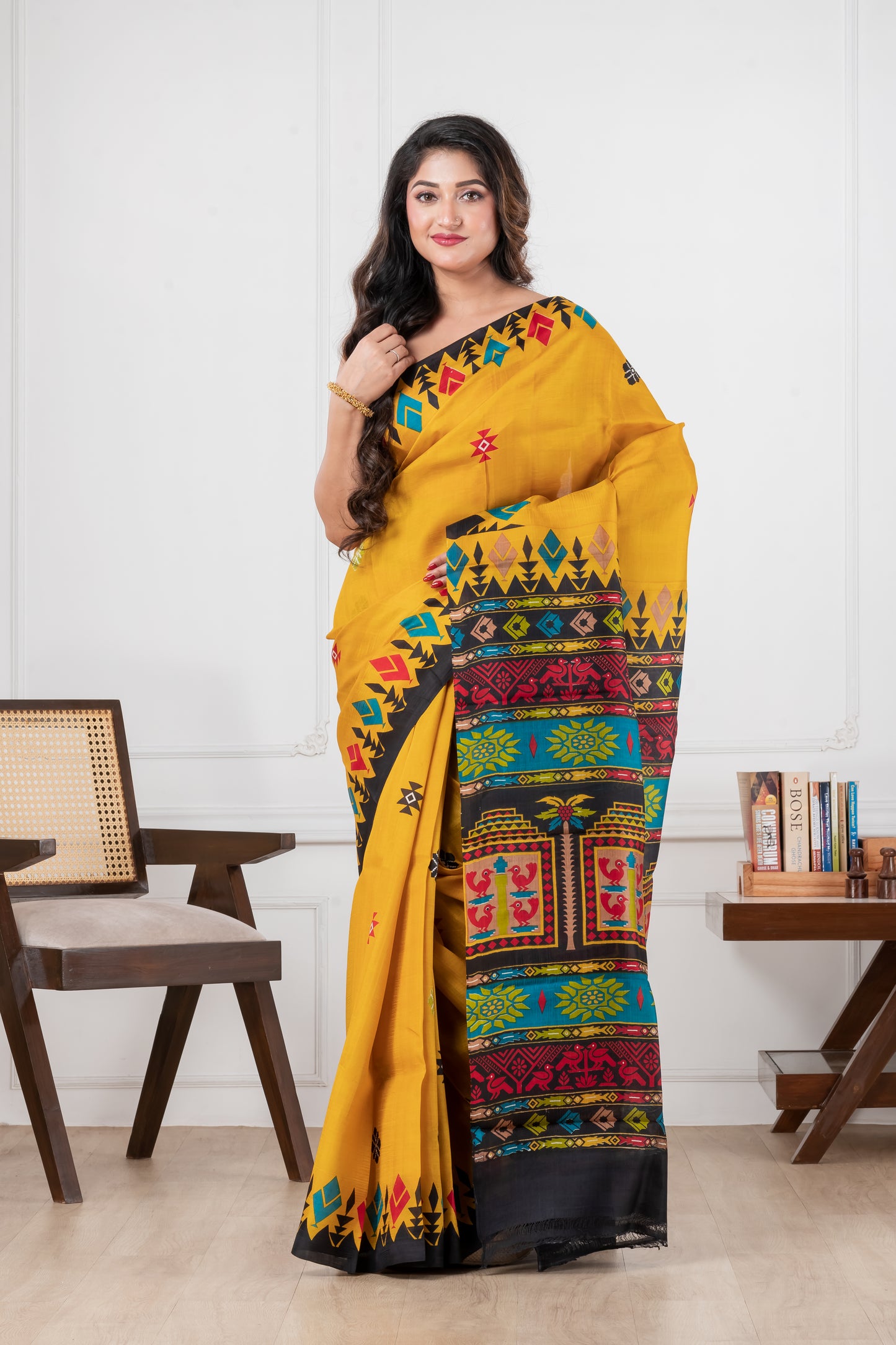 mastered yellow pure murshidabad silk saree