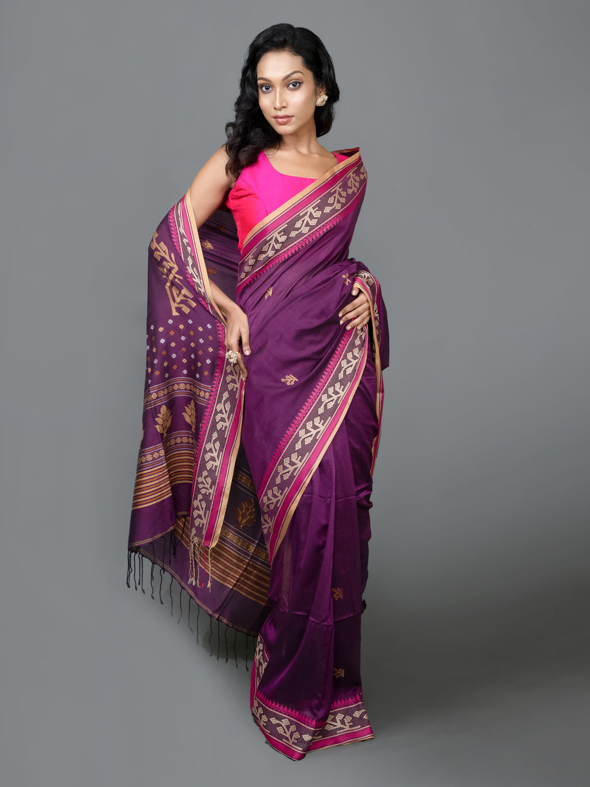 mauve mehfil mercerised pure cotton saree handloom elegant