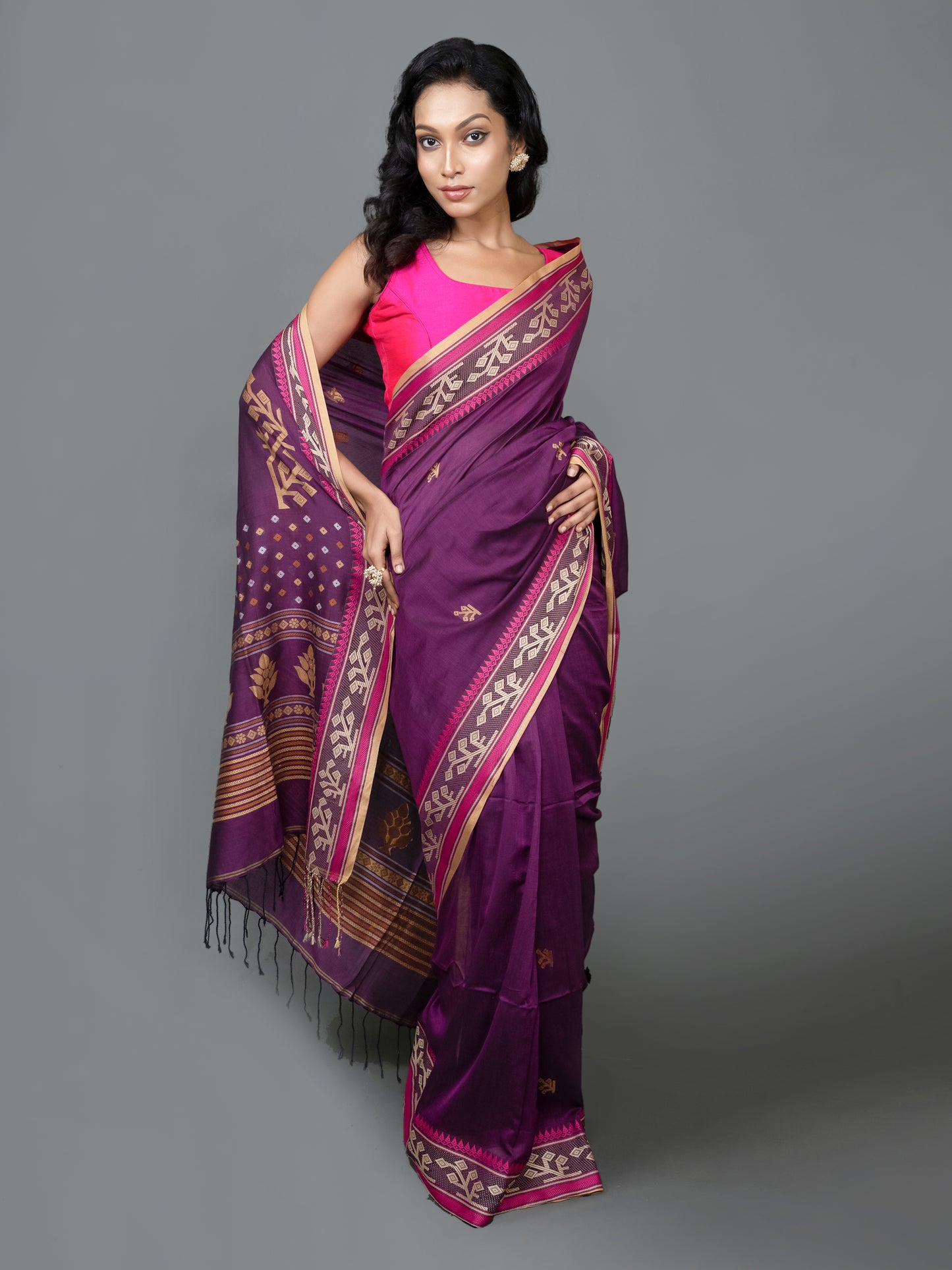 mauve mehfil mercerised pure cotton saree handloom elegant