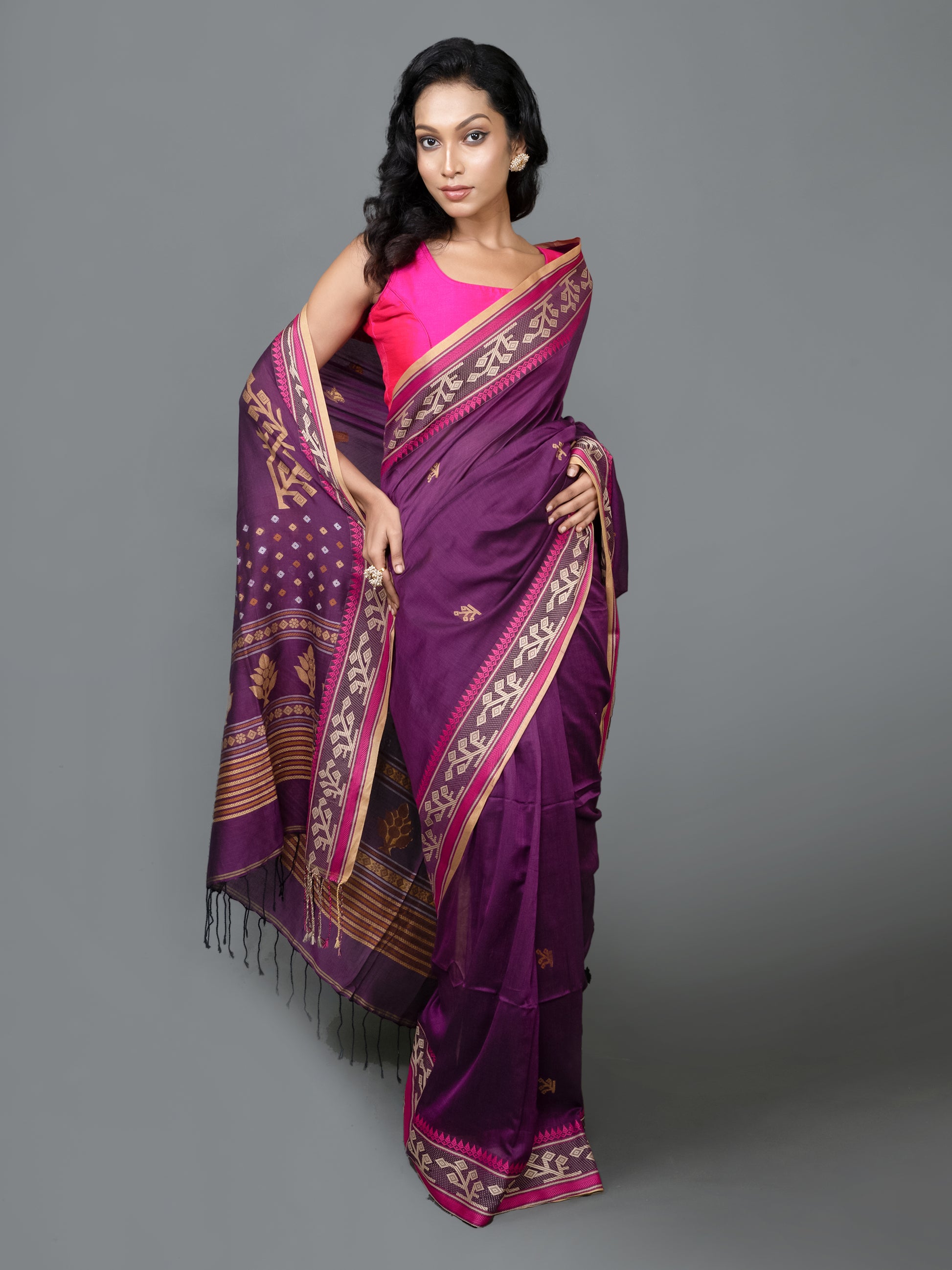 mauve mehfil mercerised pure cotton saree handloom elegant