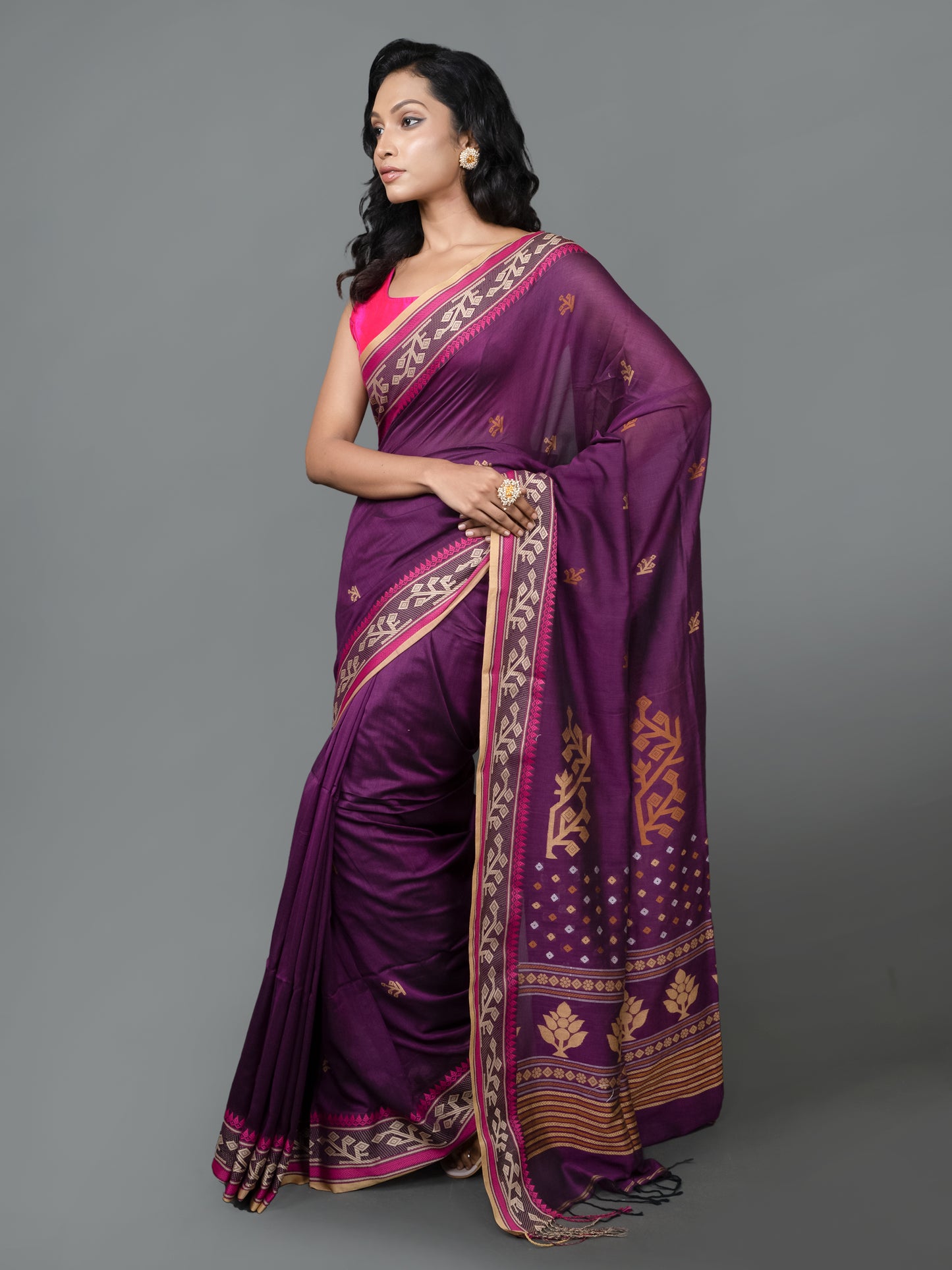 brown khadi pure cotton saree handloom women breathable