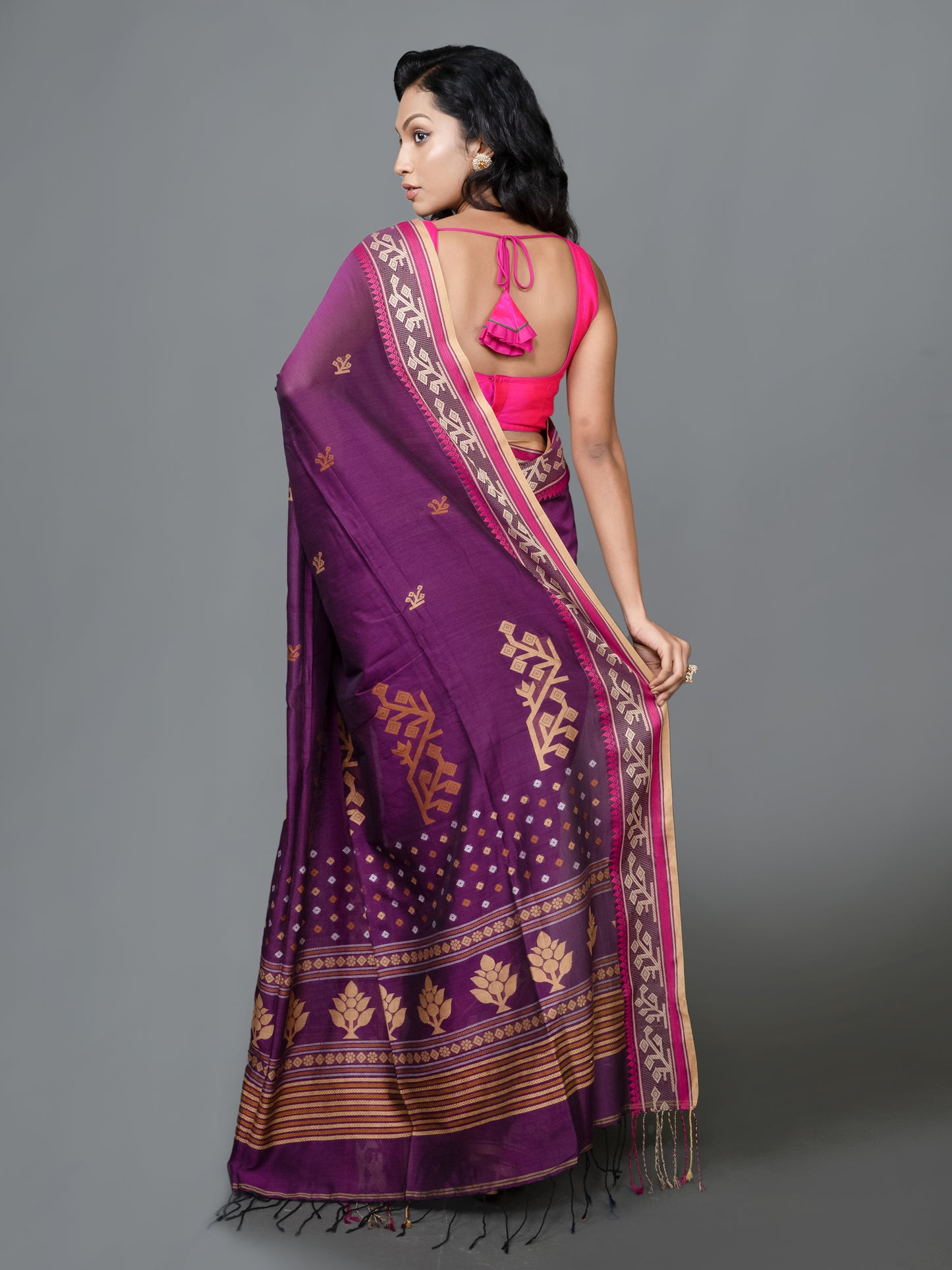 brown khadi pure cotton saree handloom women breathable