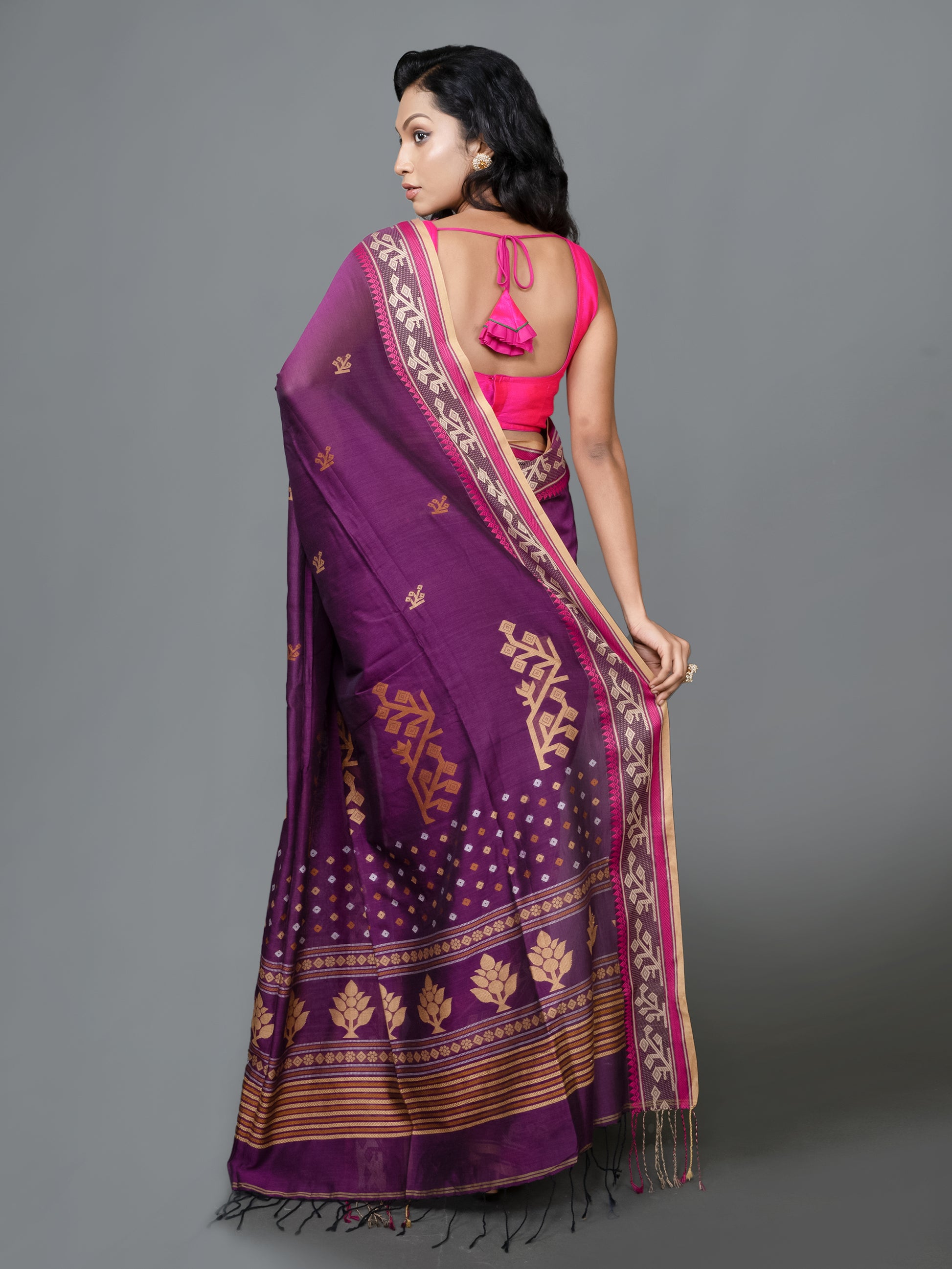 brown khadi pure cotton saree handloom women breathable
