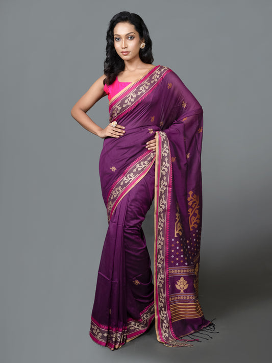 mauve mehfil mercerised pure cotton saree handloom elegant