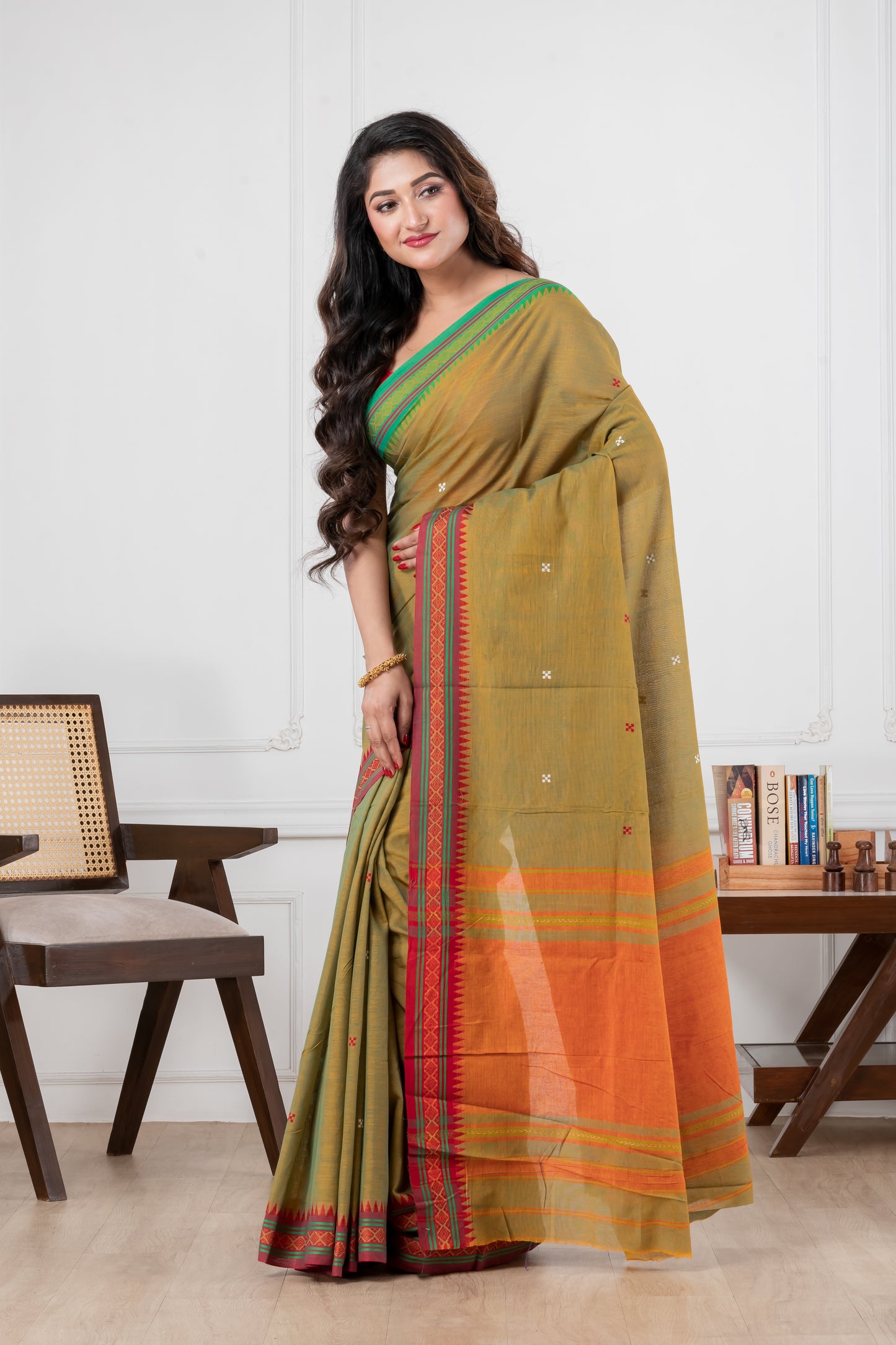 mehendi green dhonekhali pure cotton saree