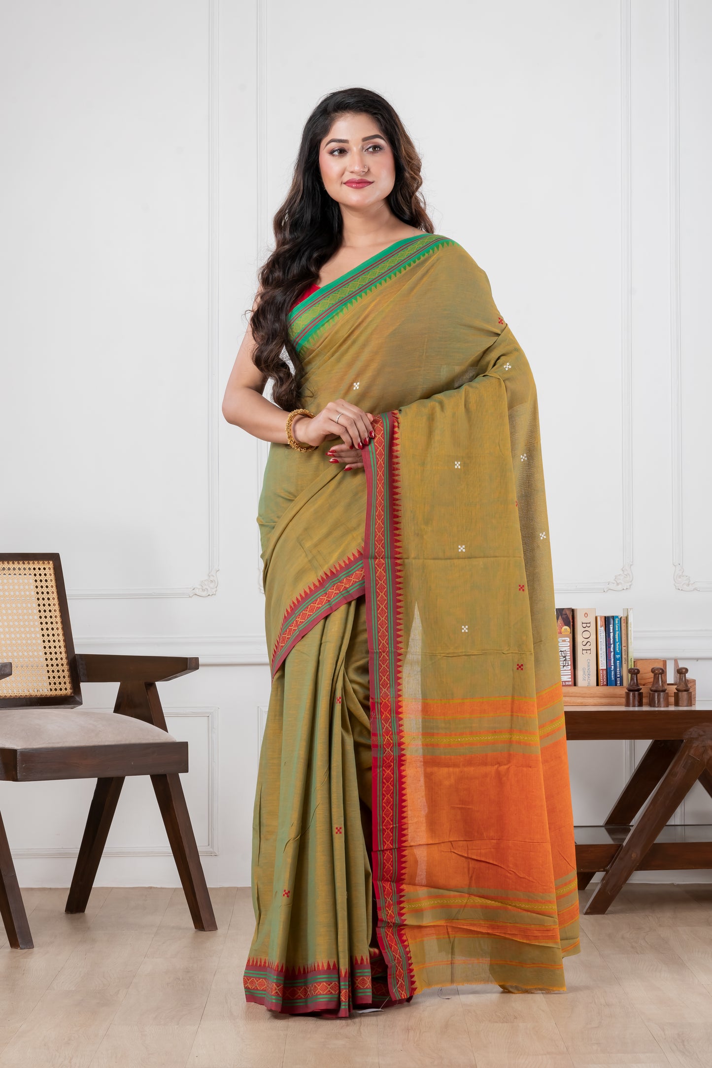 mehendi green dhonekhali pure cotton saree