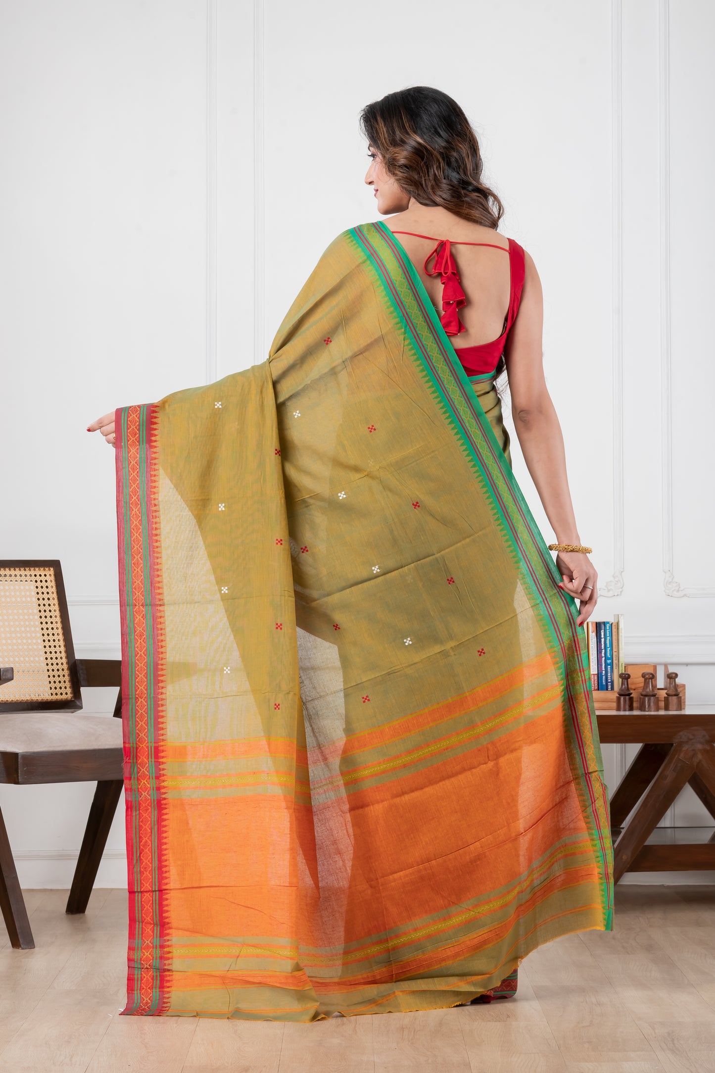 mehendi green dhonekhali pure cotton saree