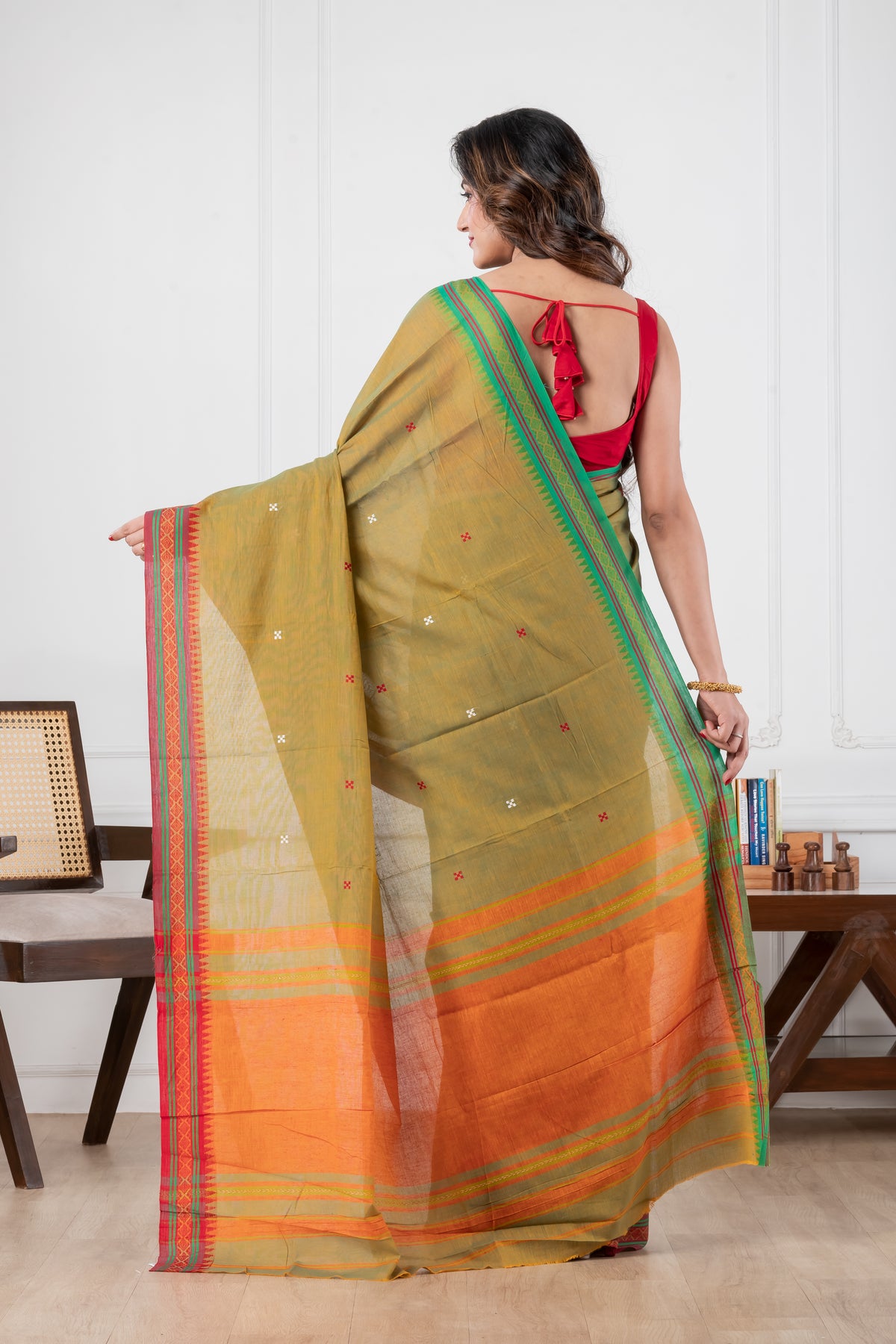 mehendi green dhonekhali pure cotton saree