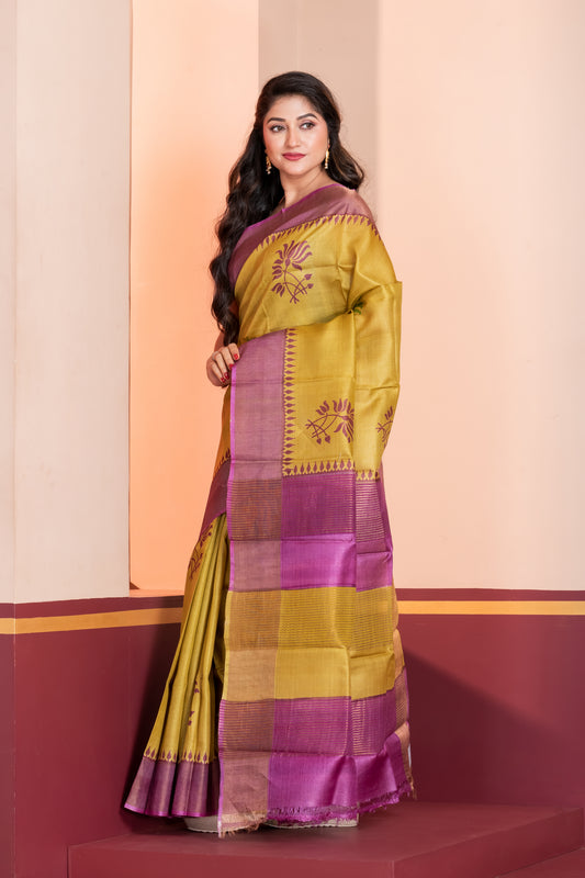 mehendi green pure tussar silk saree