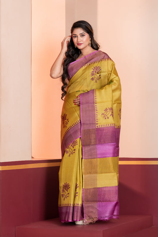 mehendi green pure tussar silk saree
