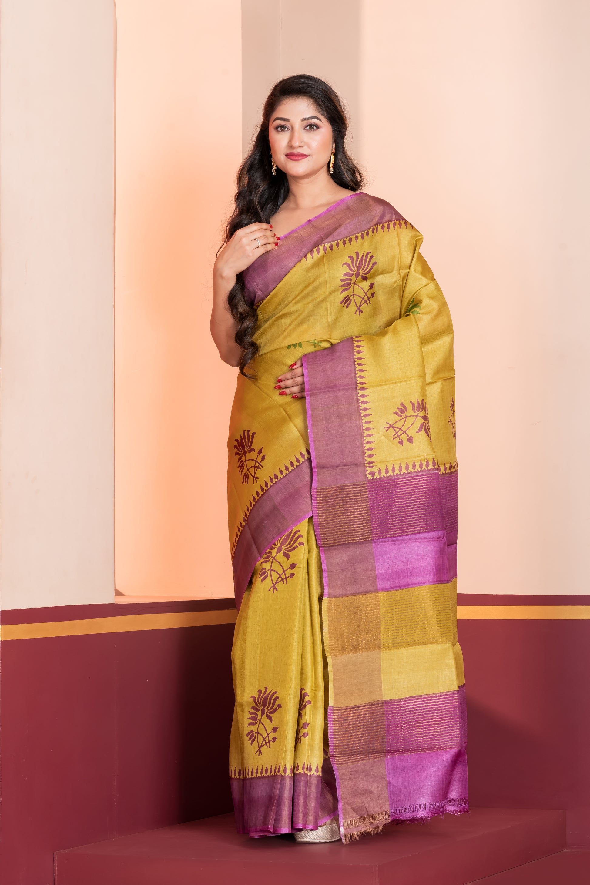 mehendi green pure tussar silk saree