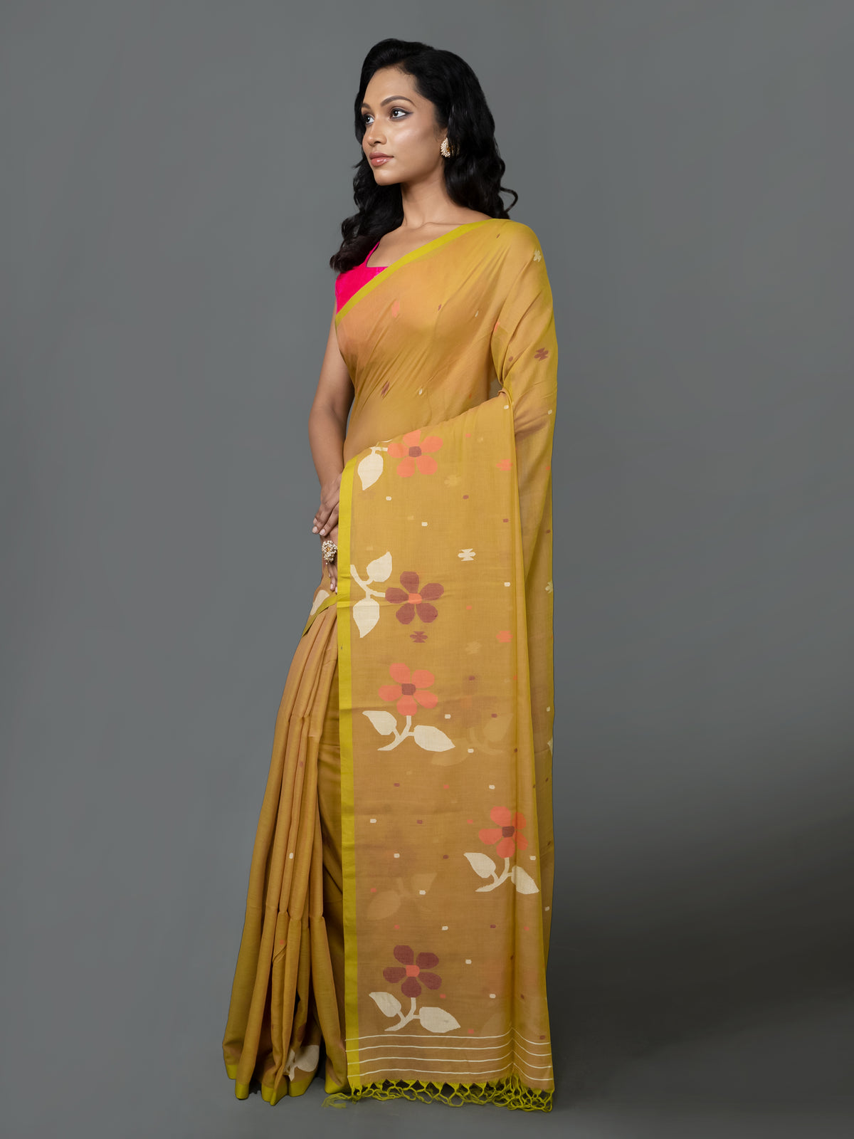mustard petal jamdani pure cotton saree handloom fresh