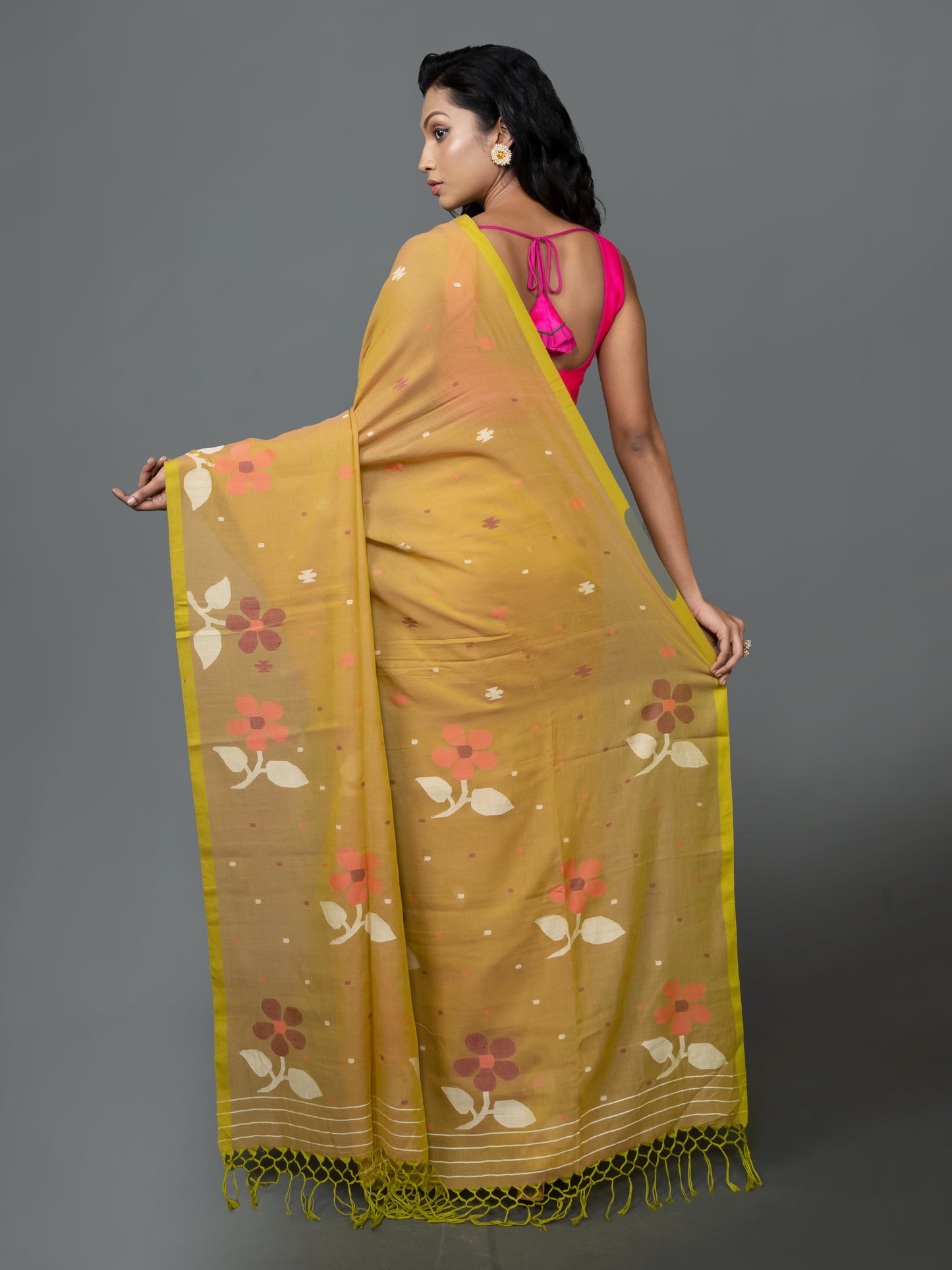 mustard petal jamdani pure cotton saree handloom fresh