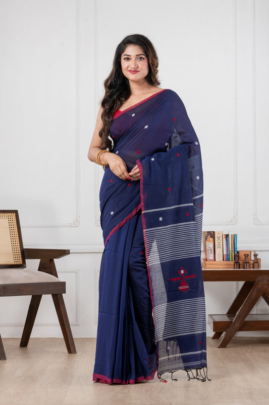 navy blue cotton saree