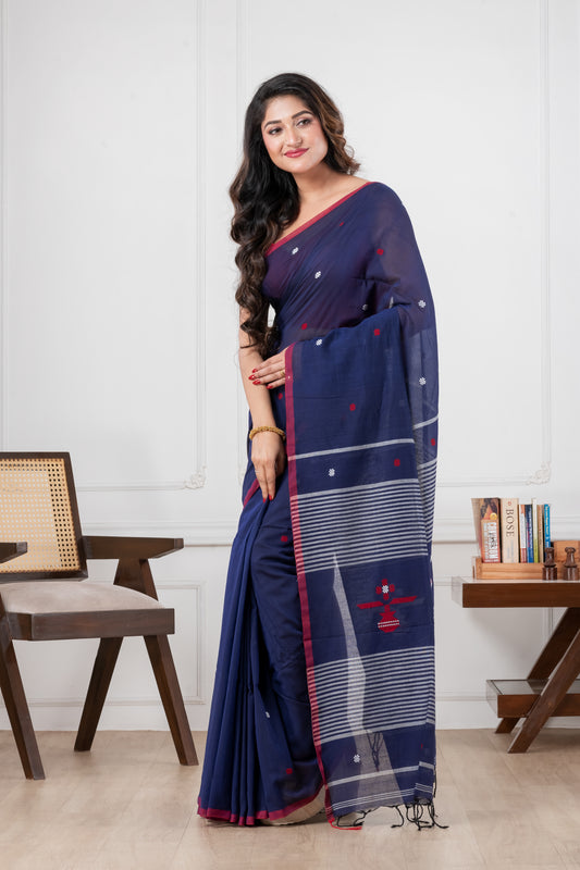 navy blue cotton saree