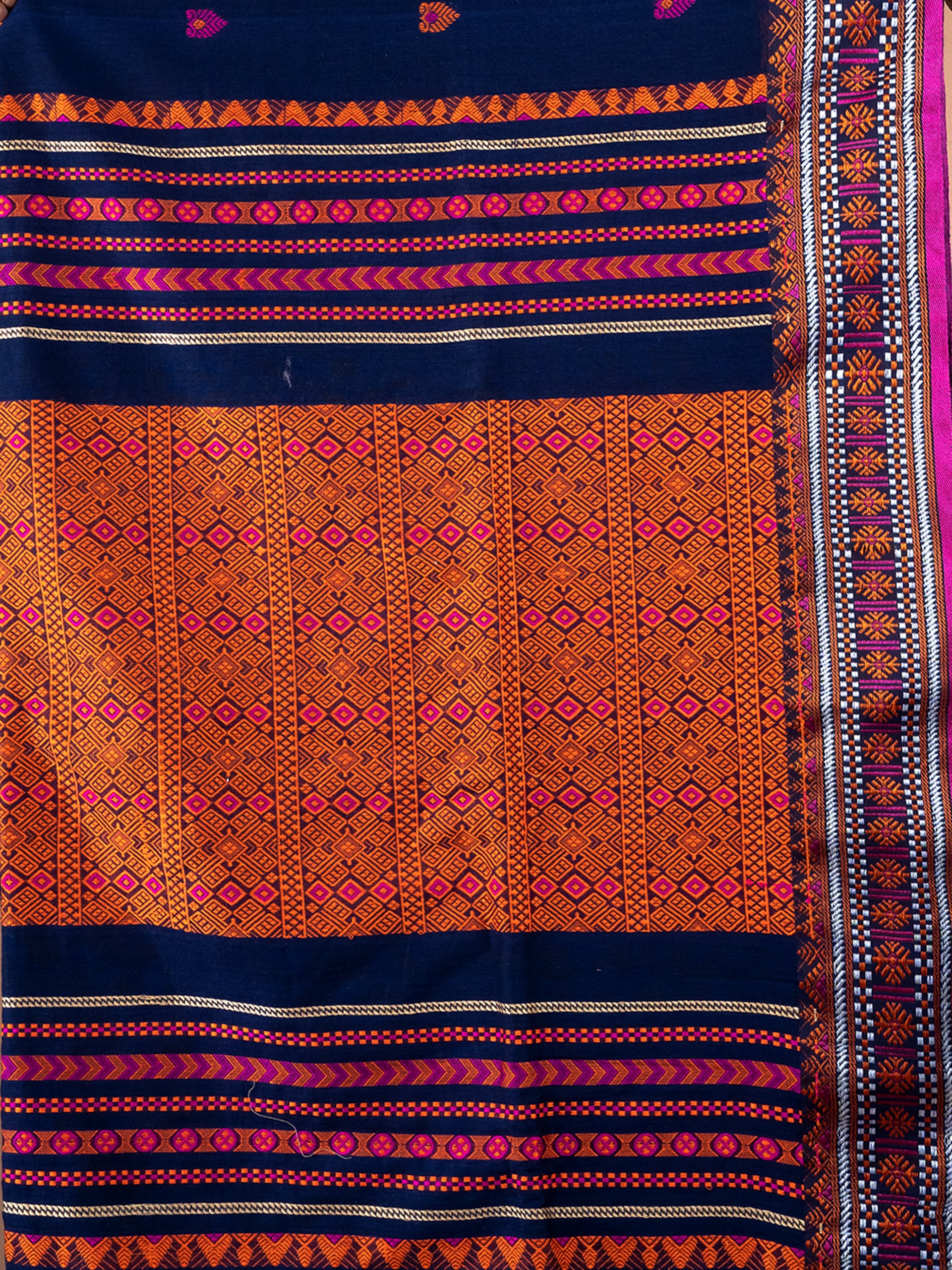 Nelambari Bengal handwoven pure cotton saree, deep blue traditional