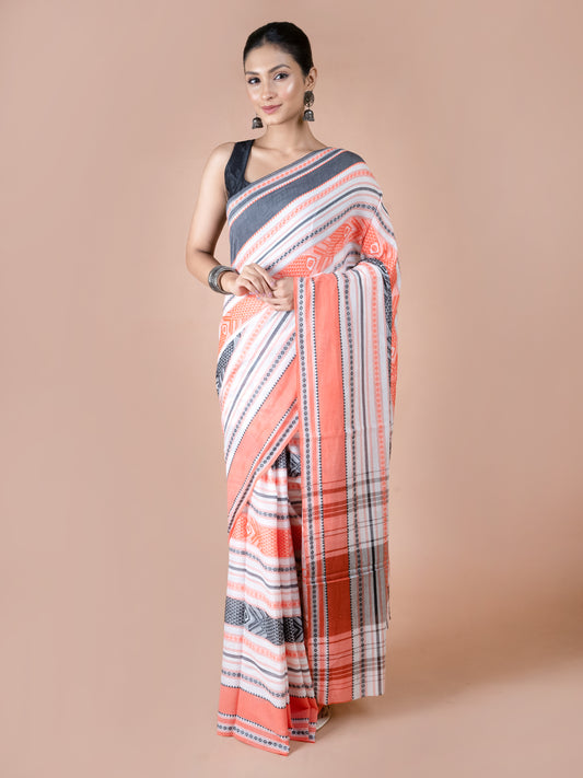 motif dhonekhali pure cotton saree traditional design