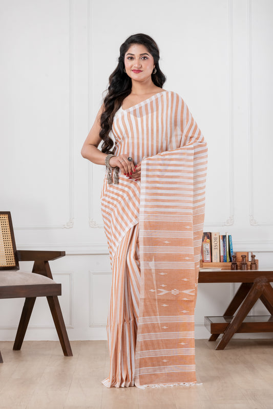 off white & brown pure cotton saree