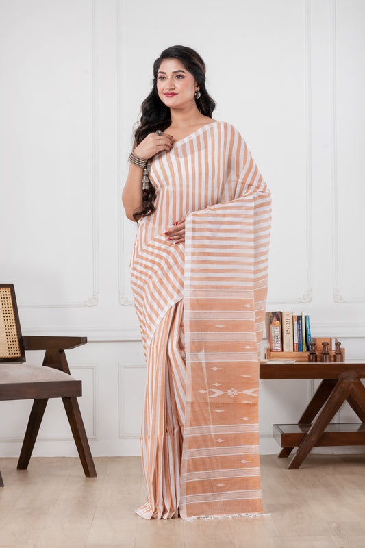 off white & brown pure cotton saree