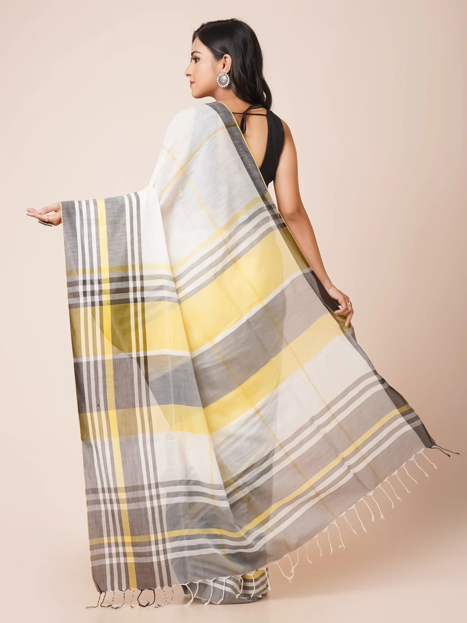 off white mulmul pure cotton saree handloom soft