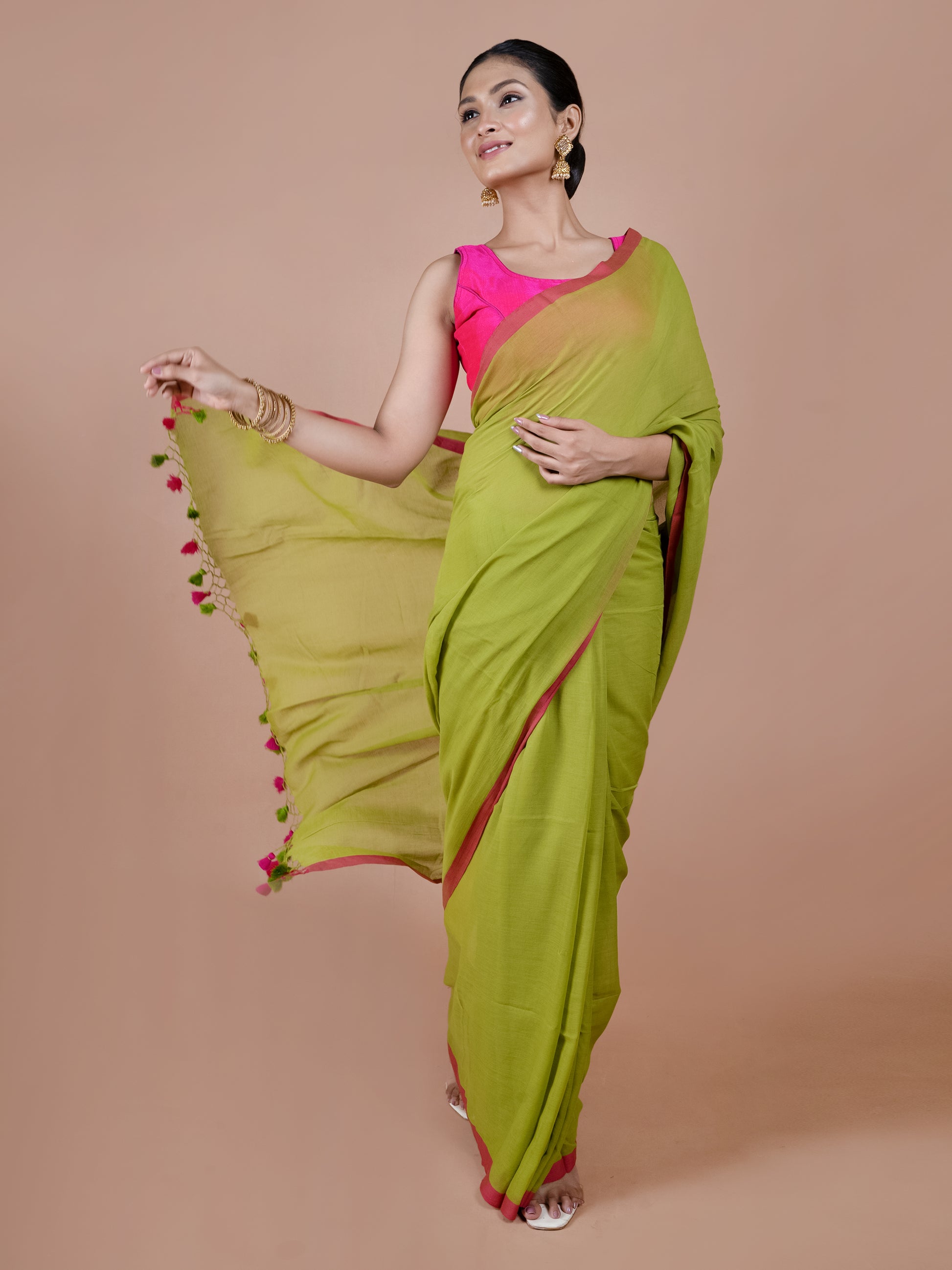 olive mulmul pure cotton saree