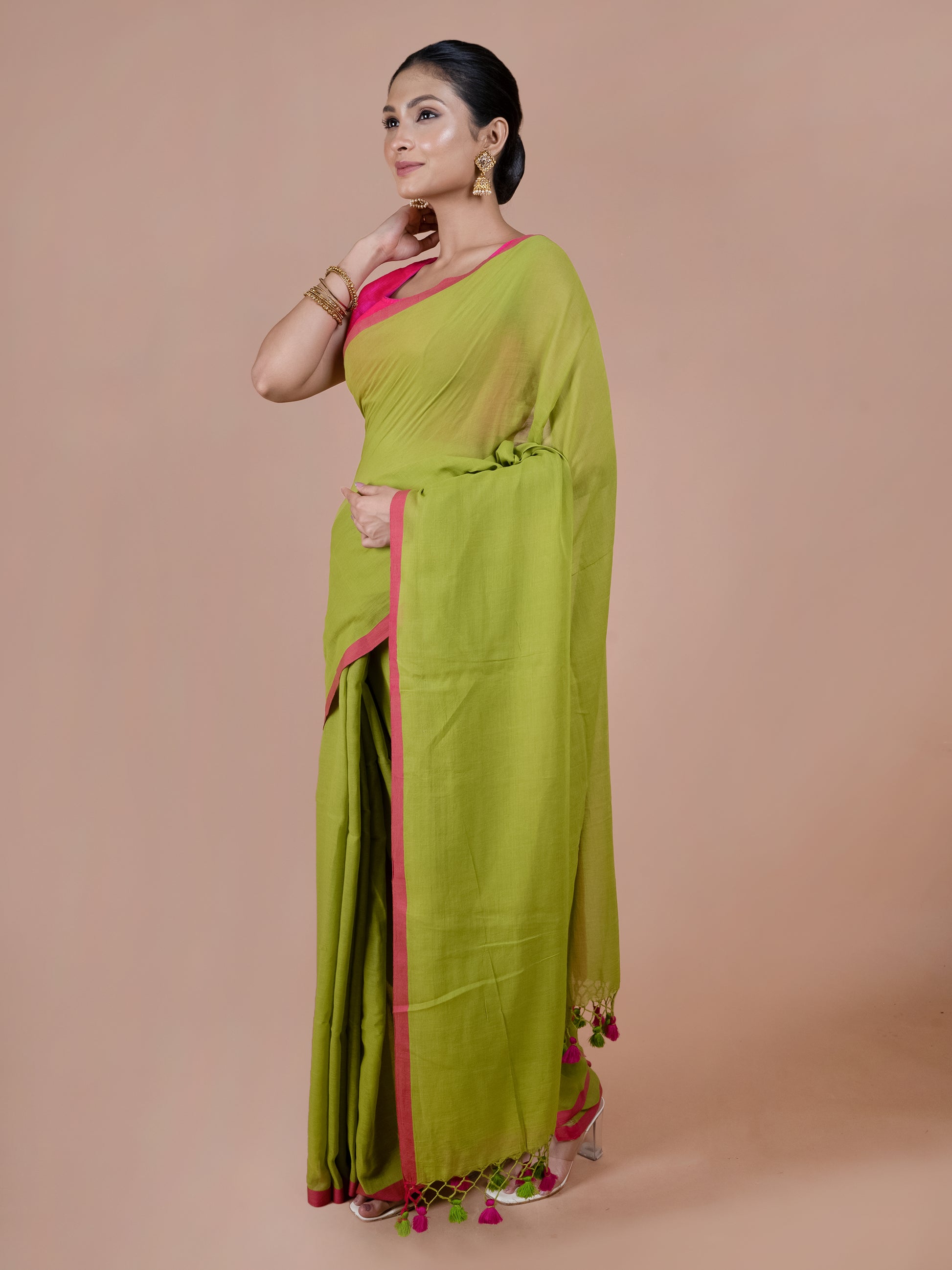 olive mulmul pure cotton saree