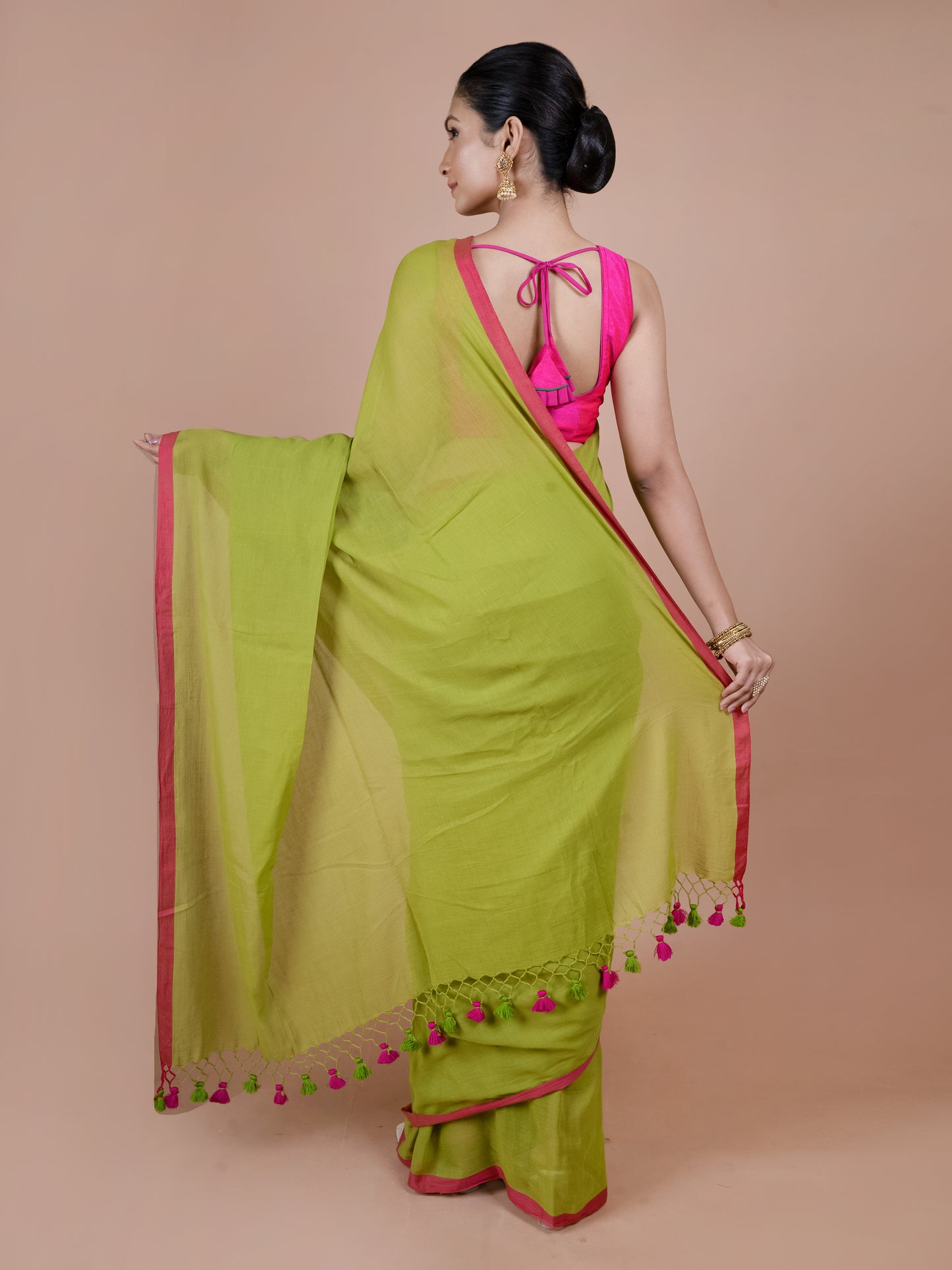 Olive bloom pure mulmul cotton saree, soft lightweight green mul cotton