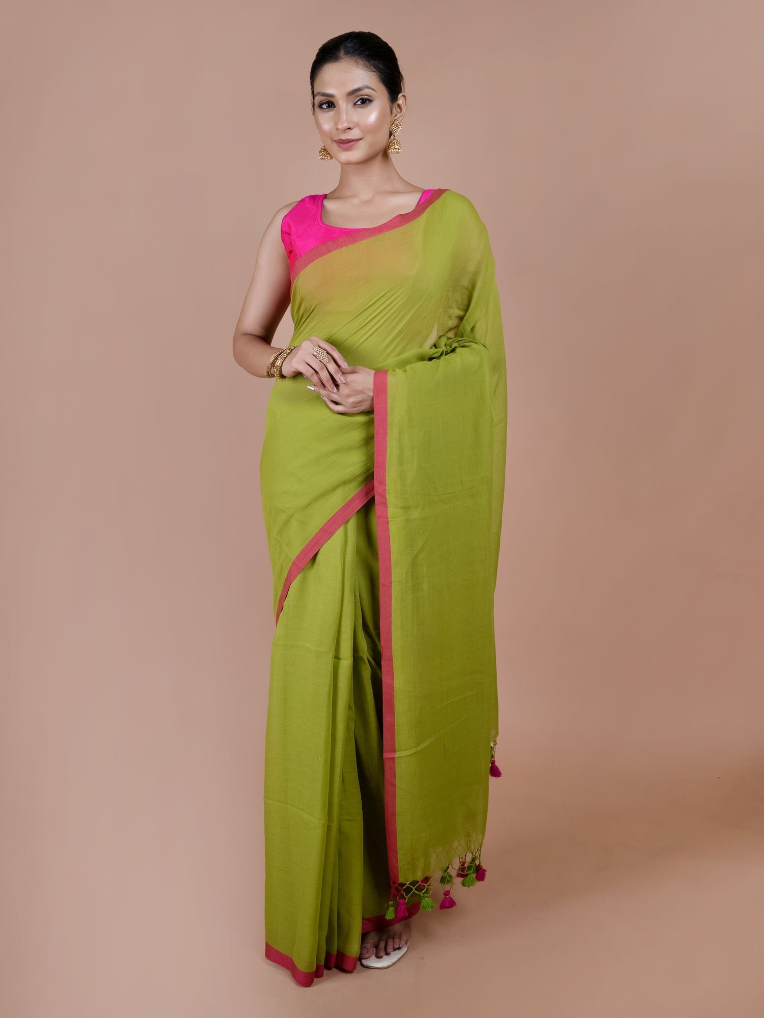 Olive bloom pure mulmul cotton saree, soft lightweight green mul cotton