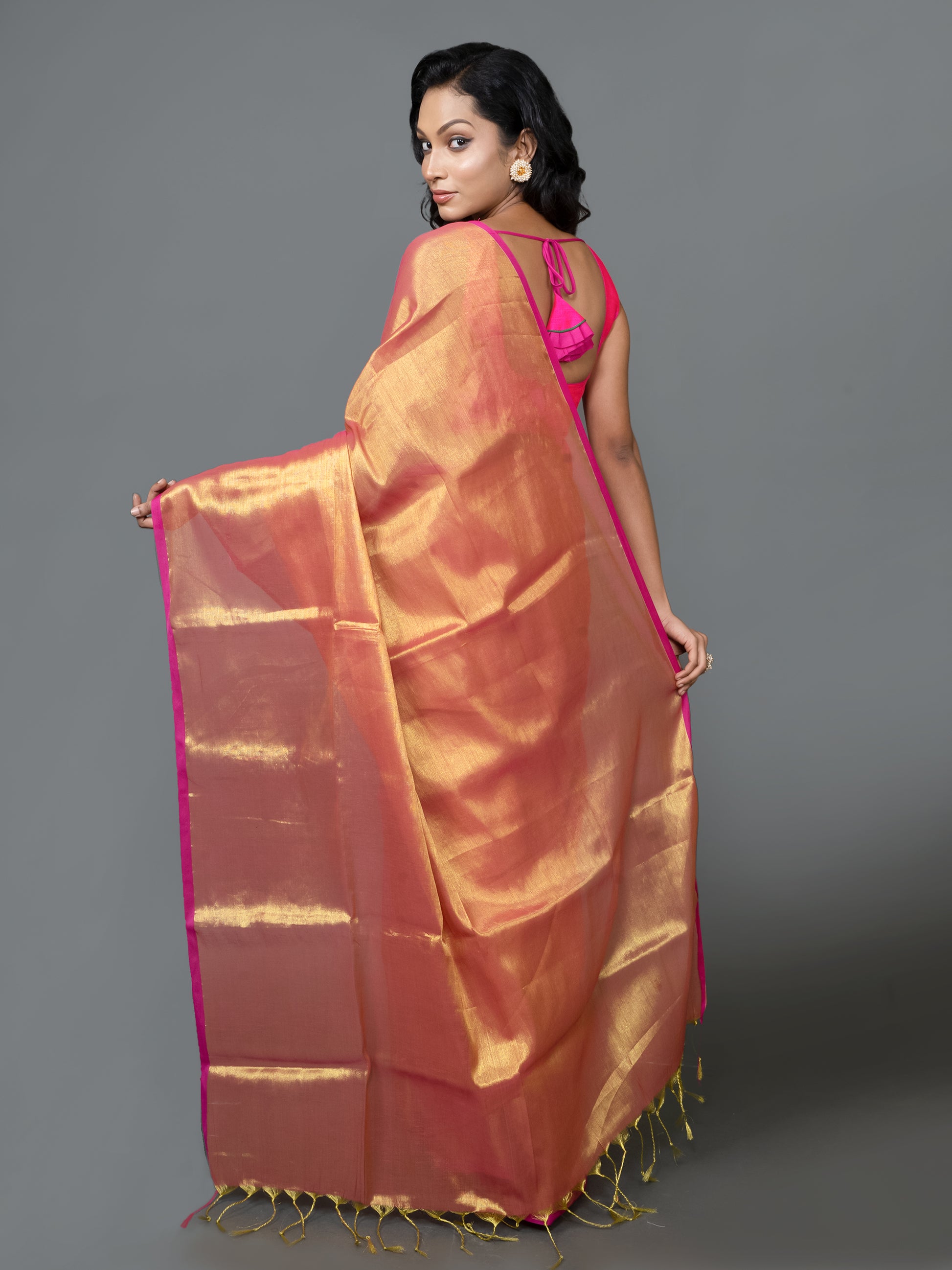 orange handwoven pure cotton saree