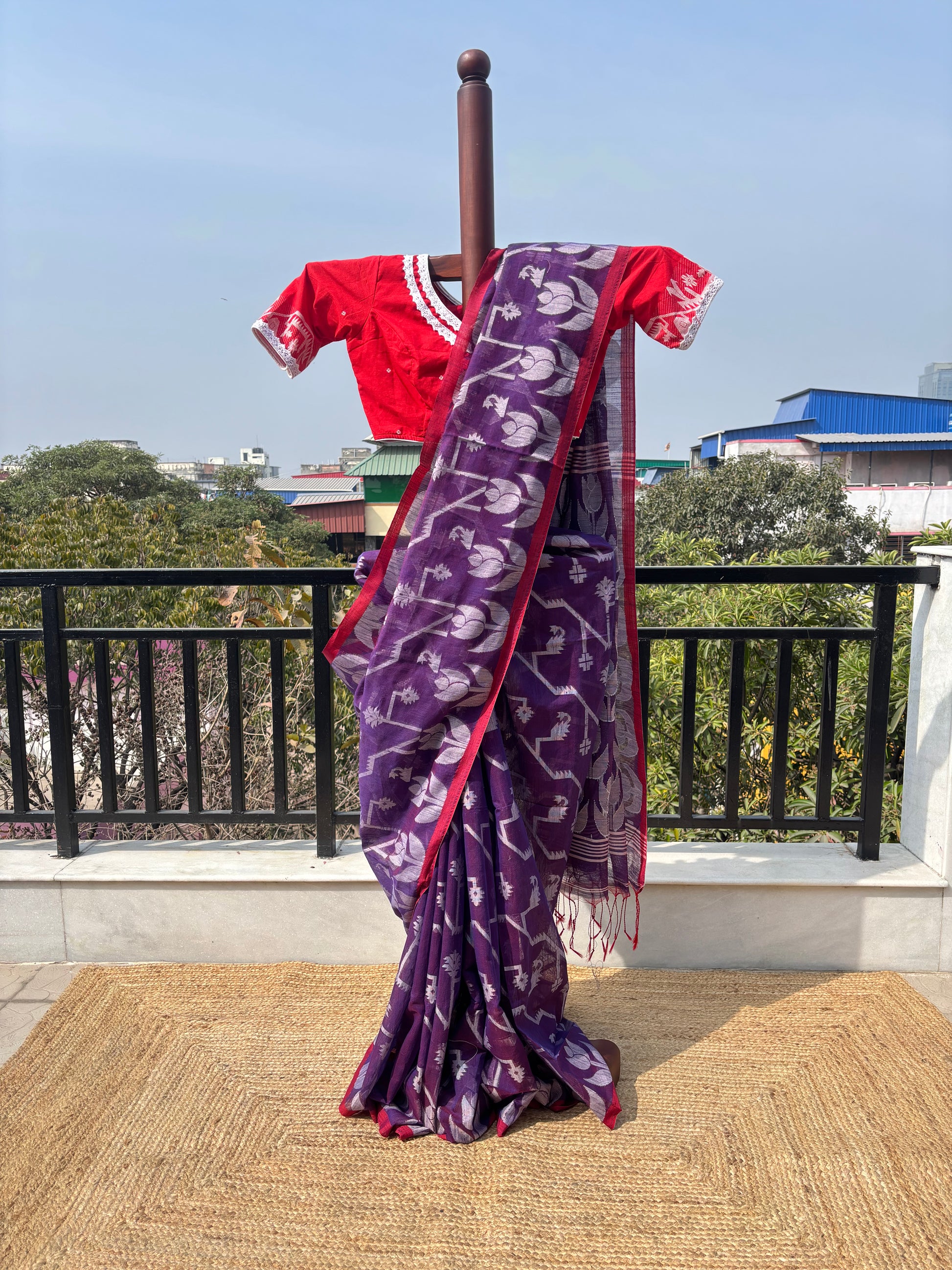 slub jamdani pure cotton saree handloom lightweight bengal