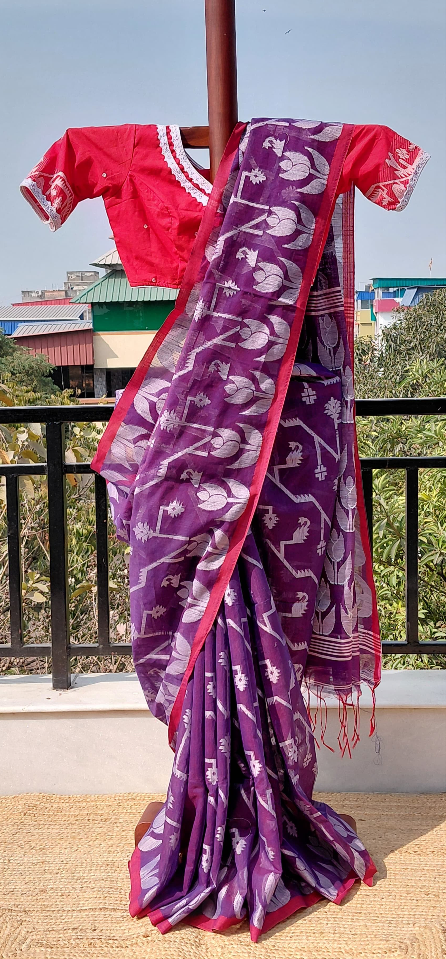 slub jamdani pure cotton saree handloom lightweight bengal