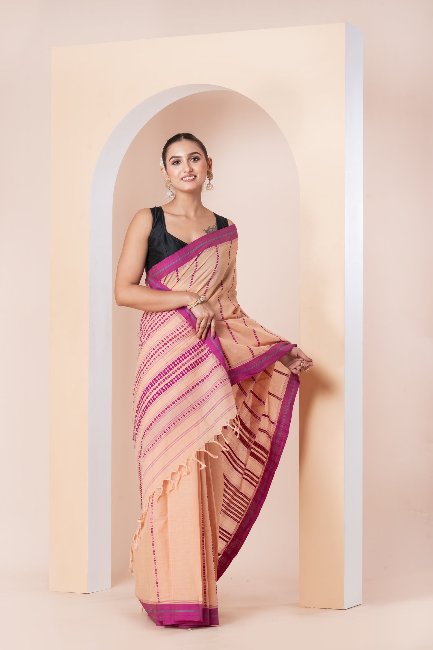 peach begumpuri saree