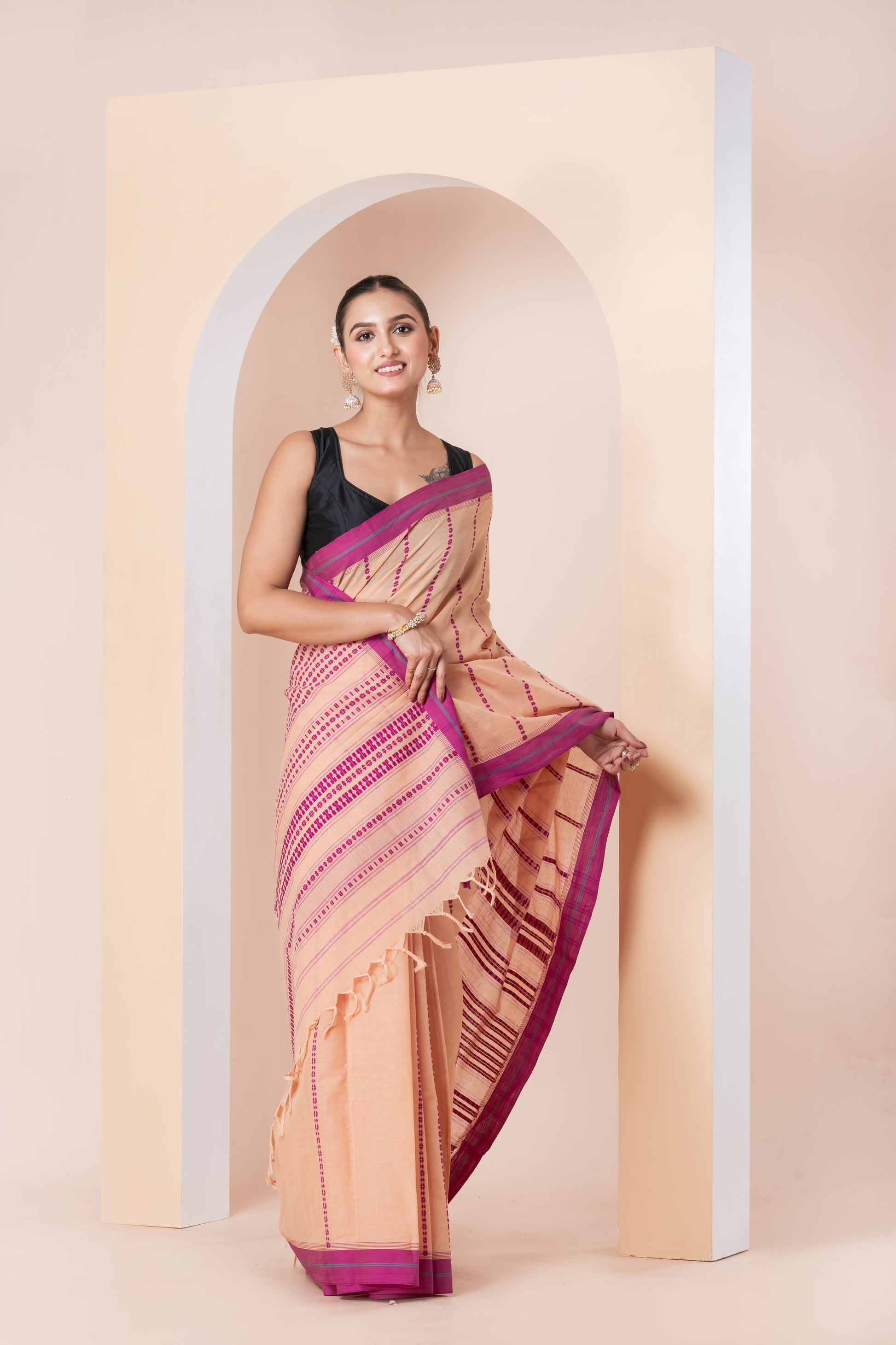 peach begumpuri saree