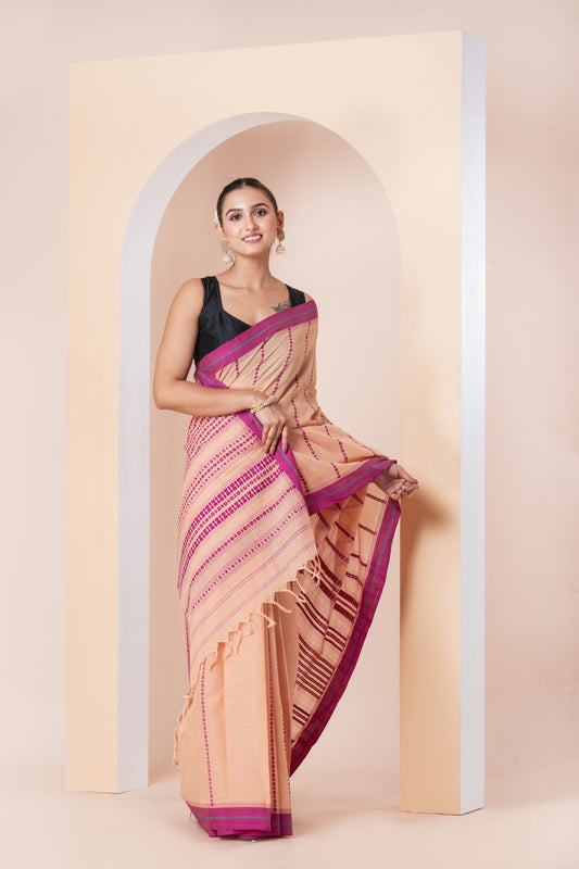 peach begumpuri saree