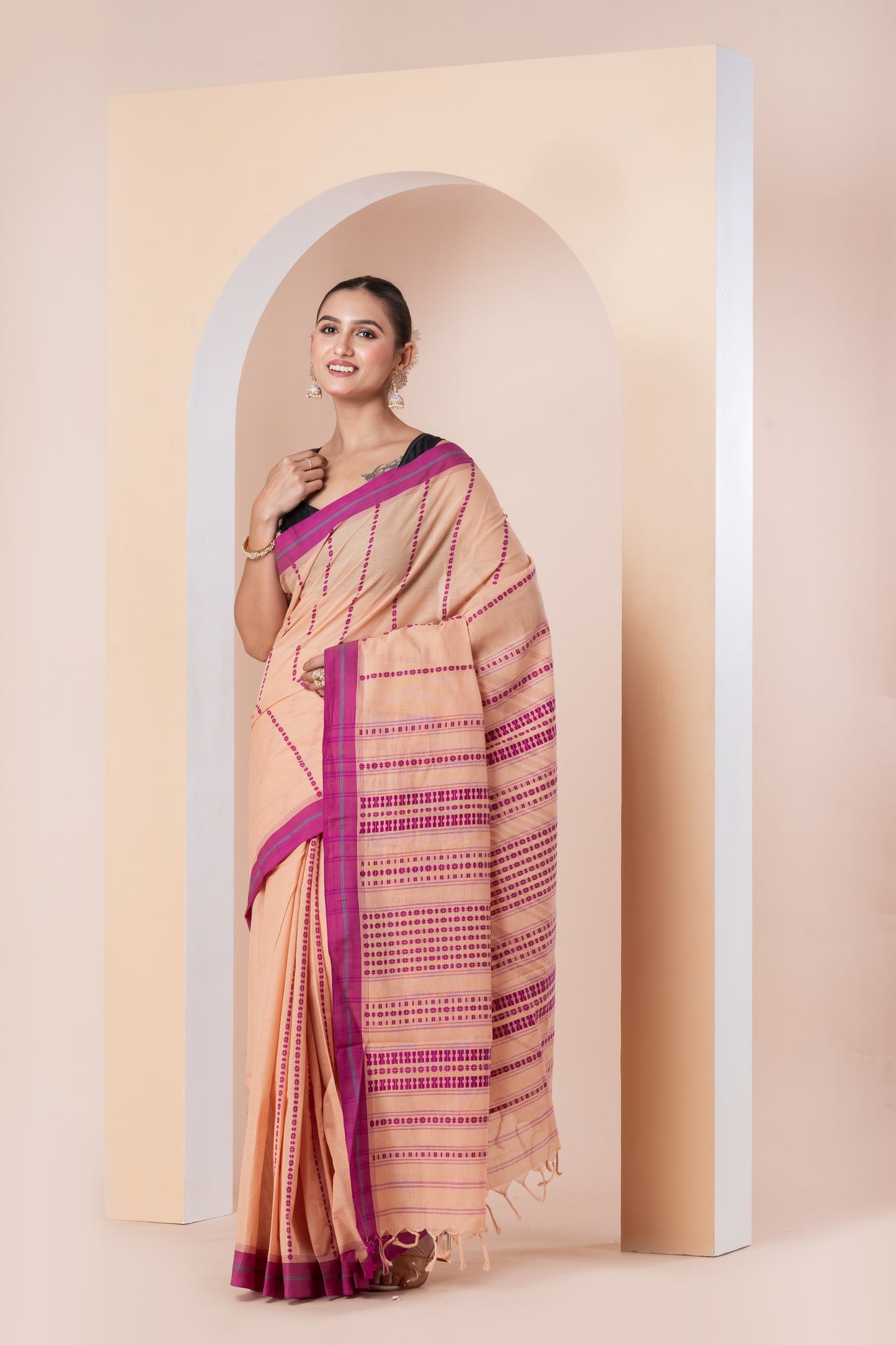 peach begumpuri saree