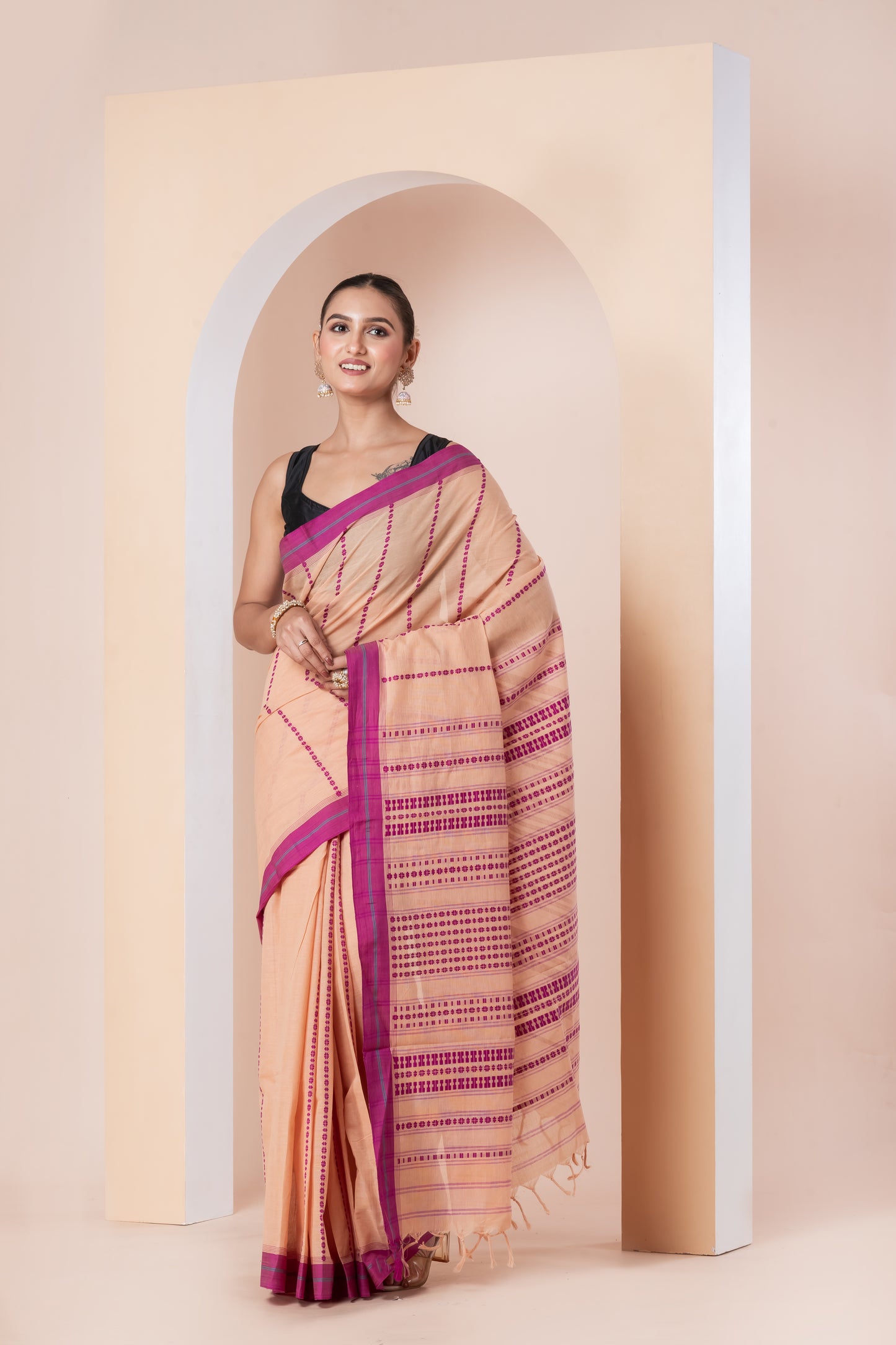 peach begumpuri saree