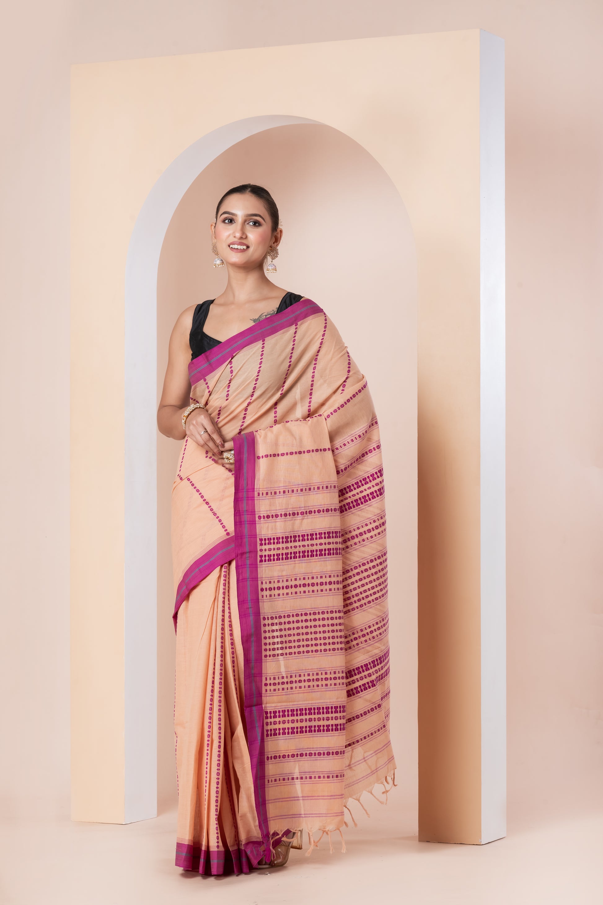 peach begumpuri saree