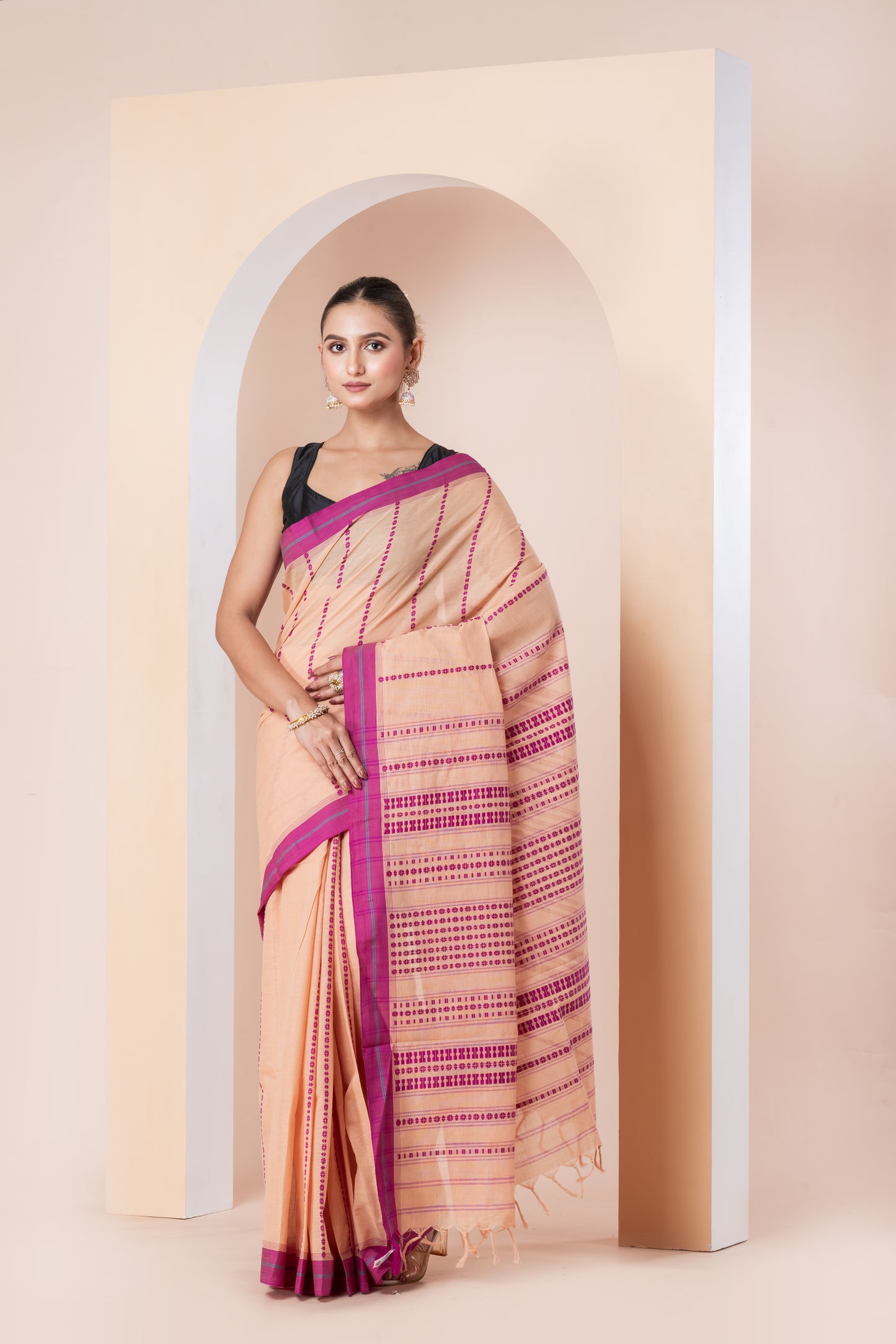 peach begumpuri saree