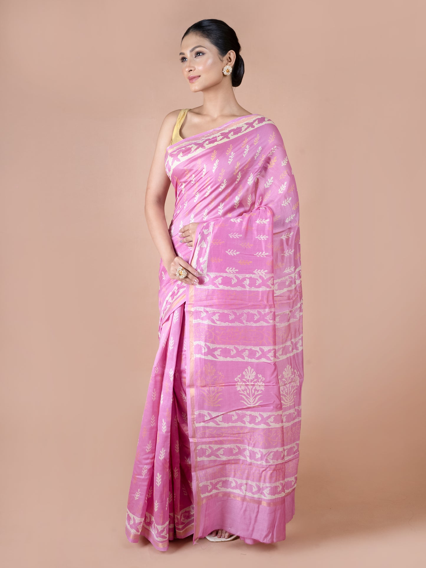 pink chanderi silk cotton saree lightweight blend