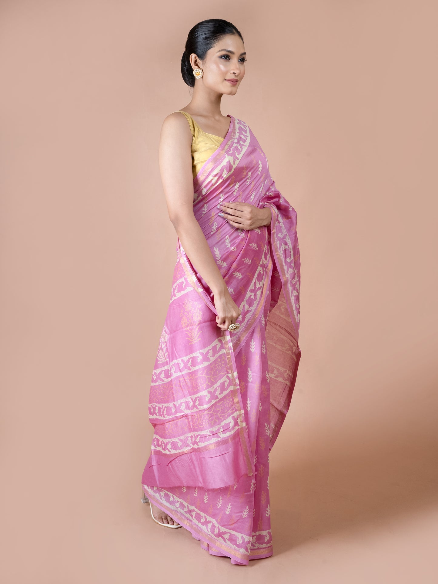 pink chanderi silk cotton saree lightweight blend
