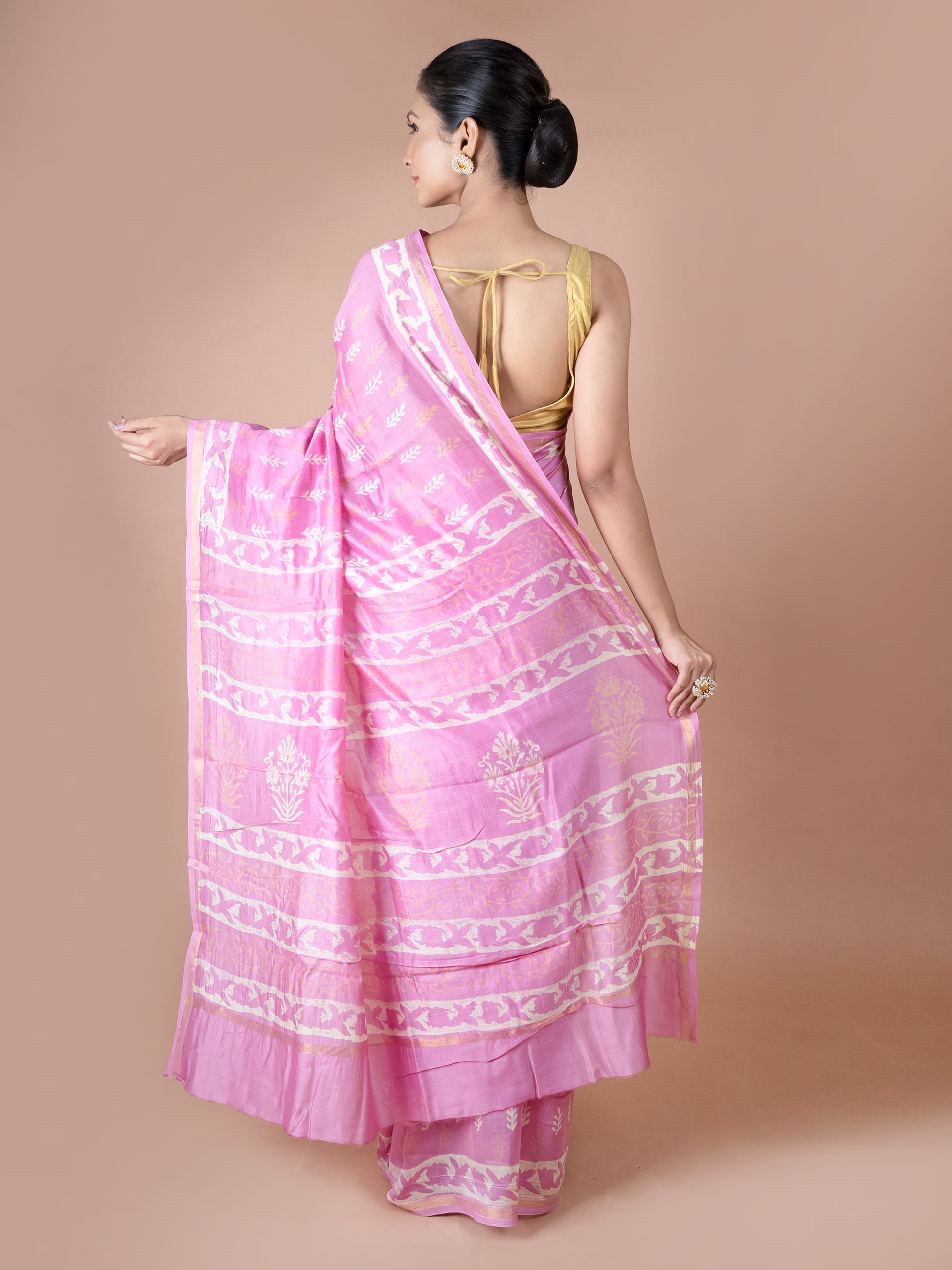 pink chanderi silk cotton saree lightweight blend
