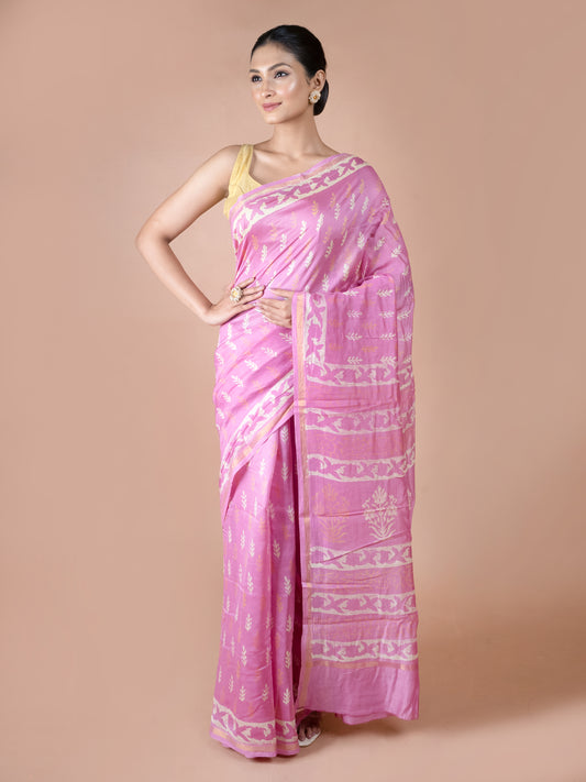 pink chanderi silk cotton saree lightweight blend