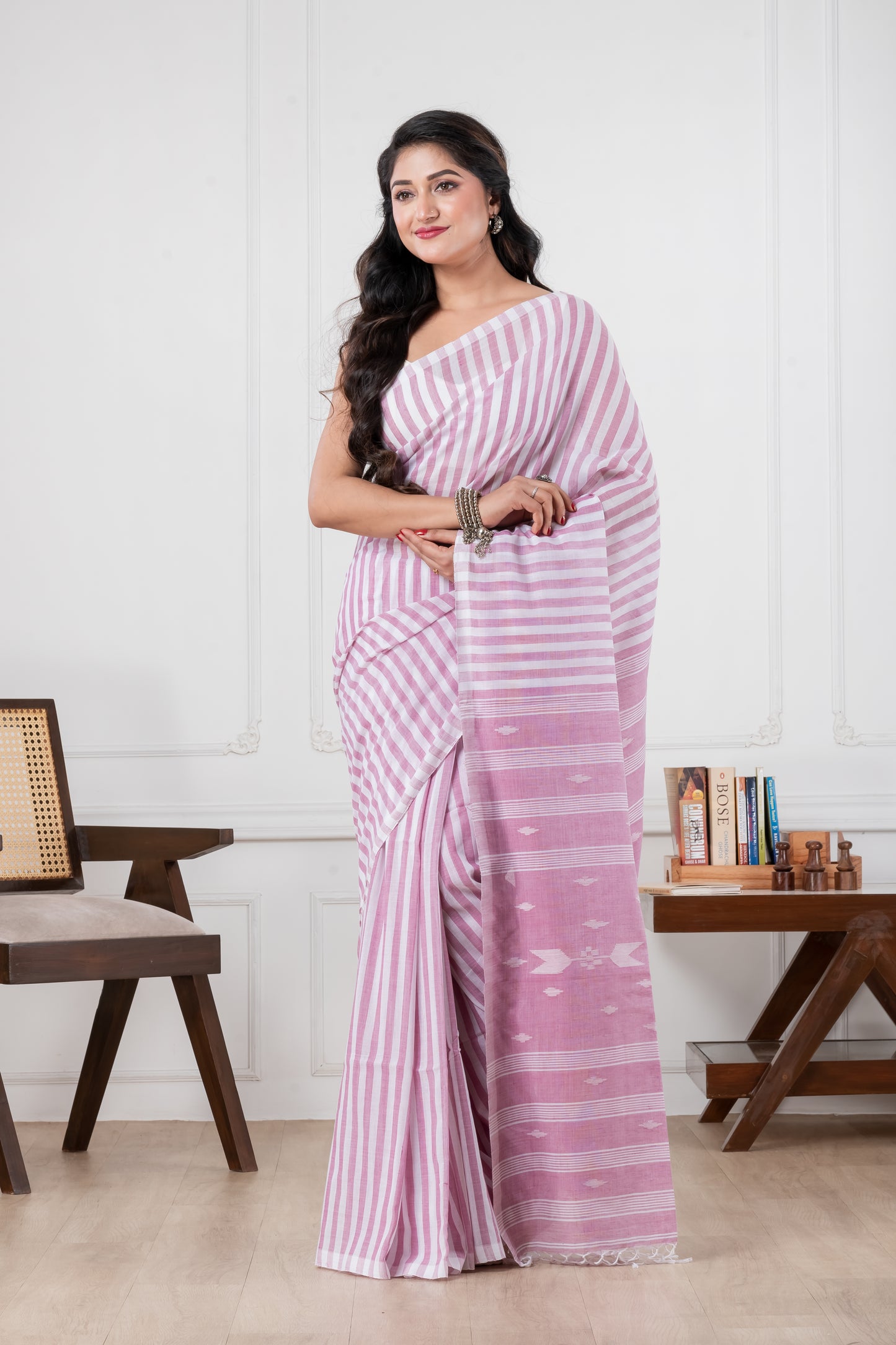 pink handloom pure cotton saree