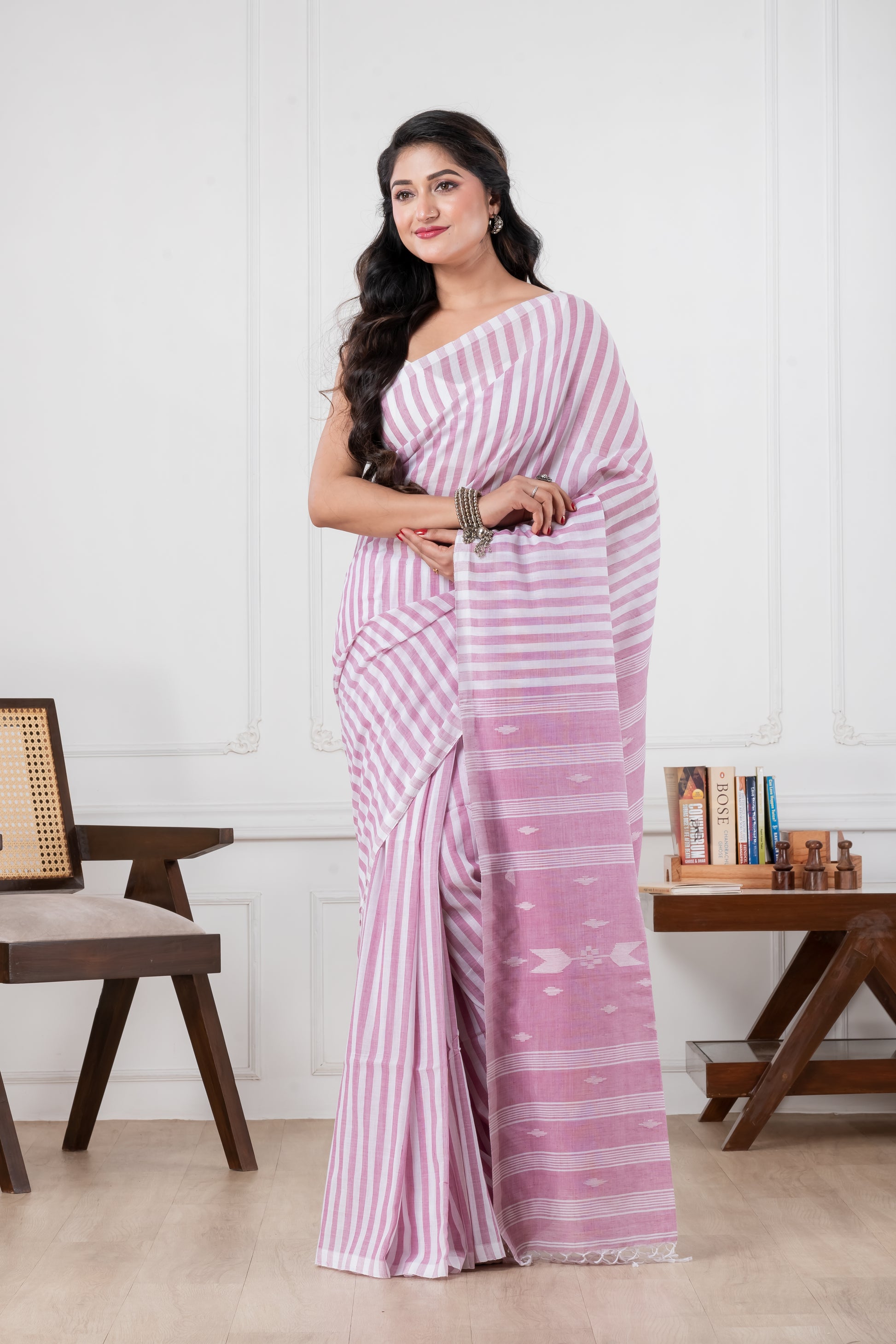 pink handloom pure cotton saree