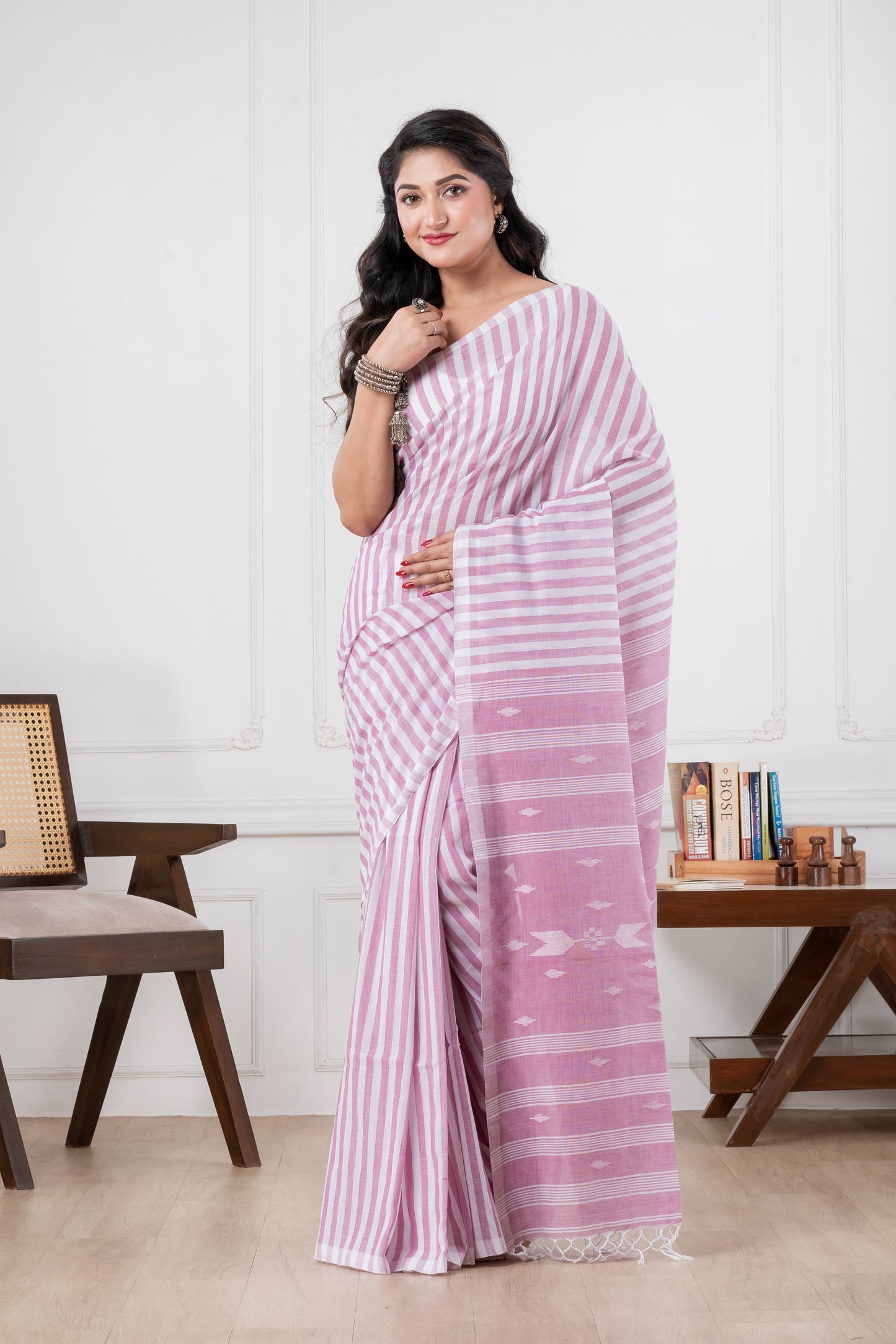 pink handloom pure cotton saree