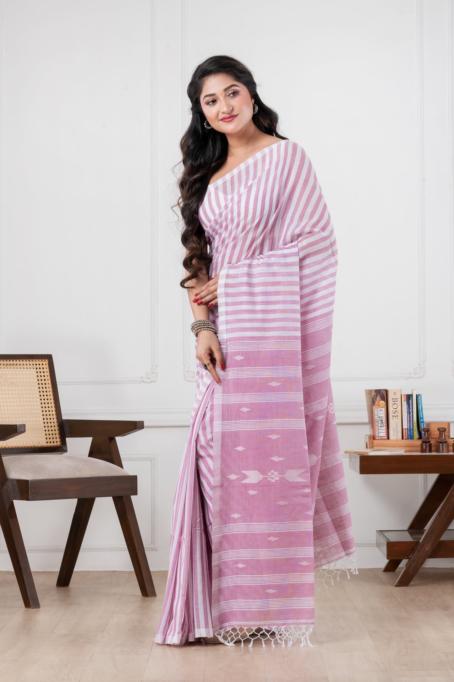 pink handloom pure cotton saree