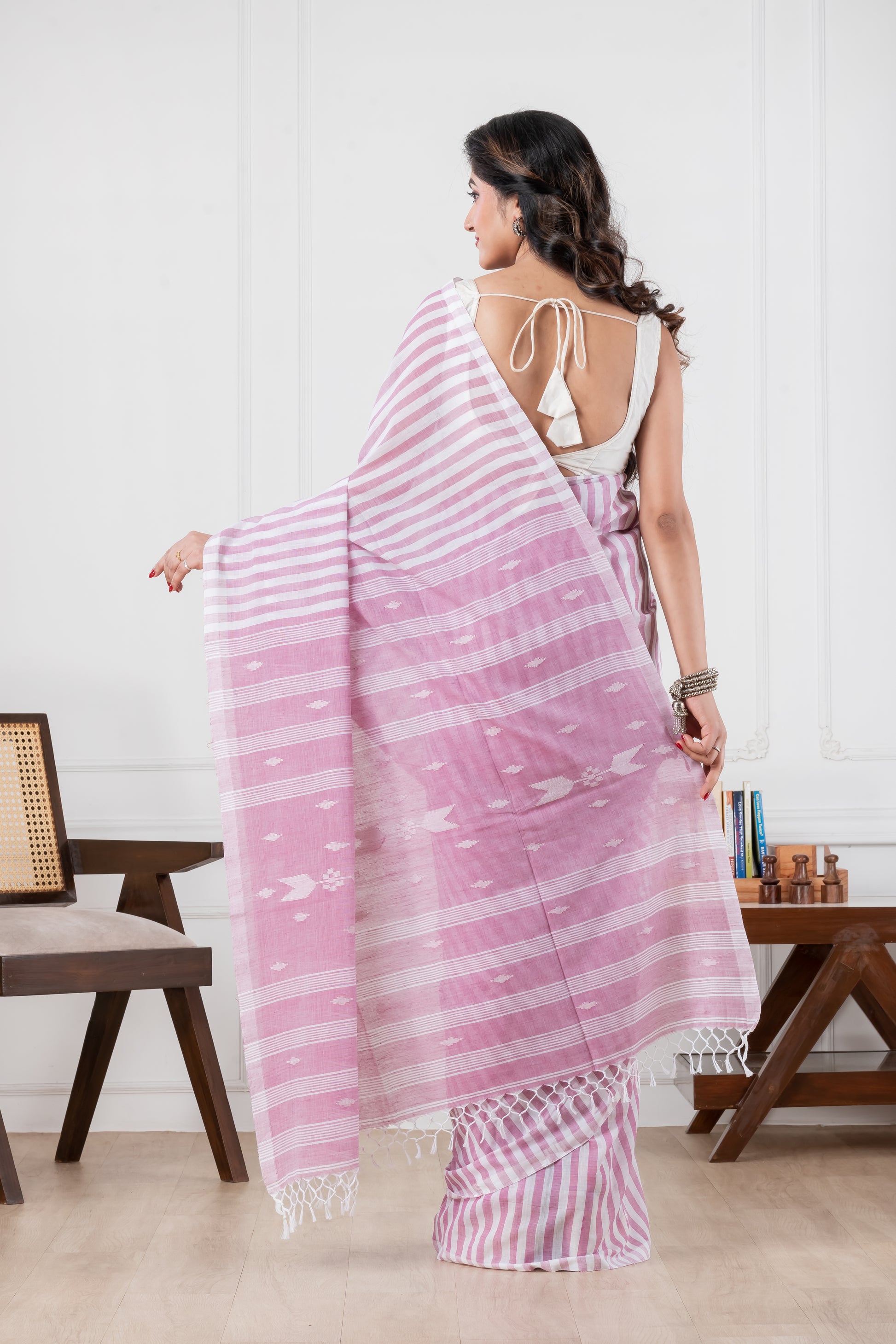 pink handloom pure cotton saree