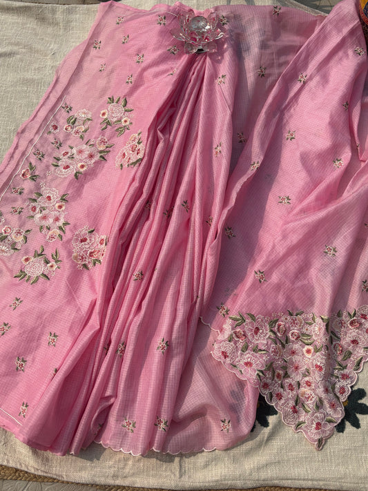 pink kota silk saree